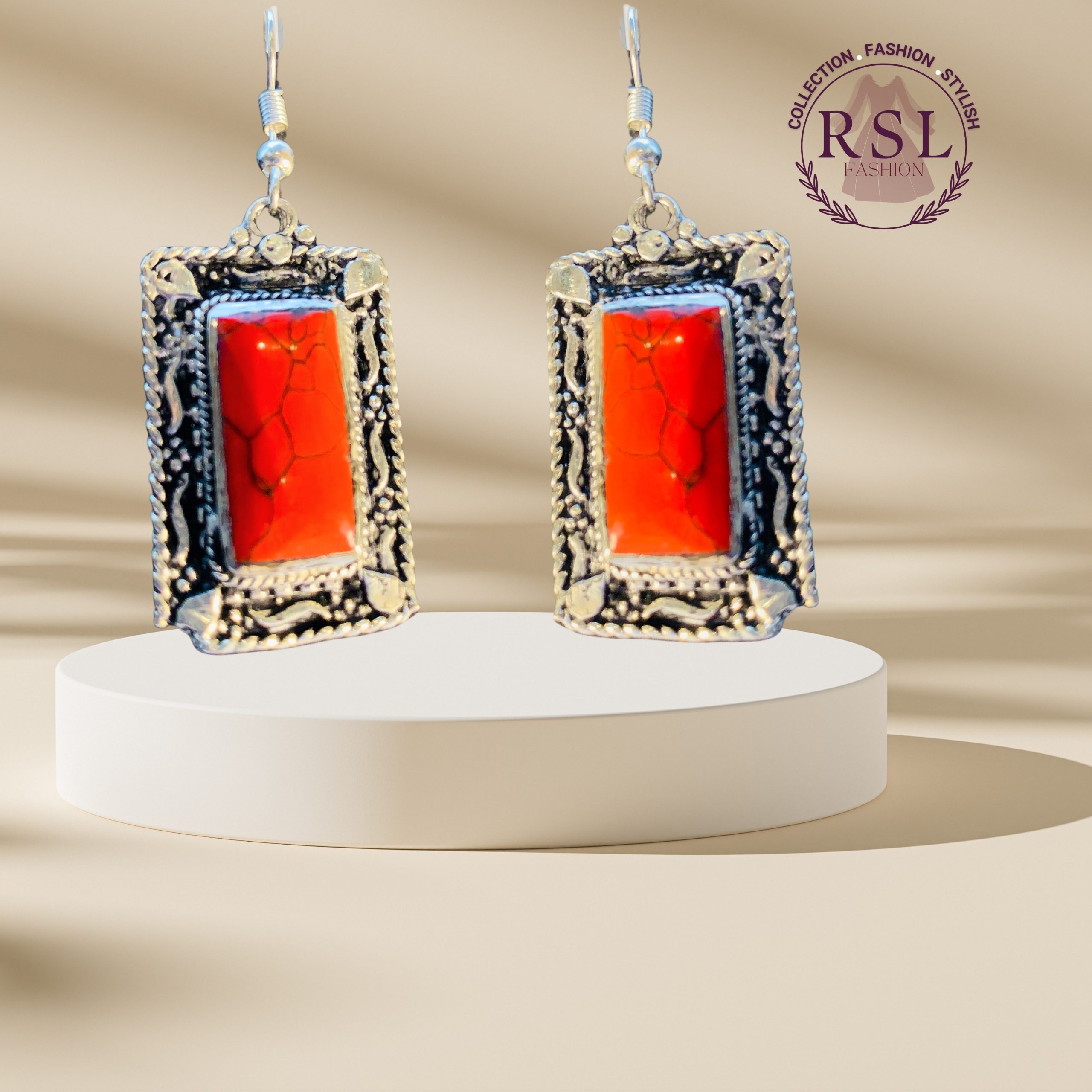 Red Rectangle Earrings