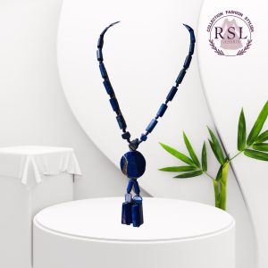 Dark Blue Cylinder Afghan Necklace