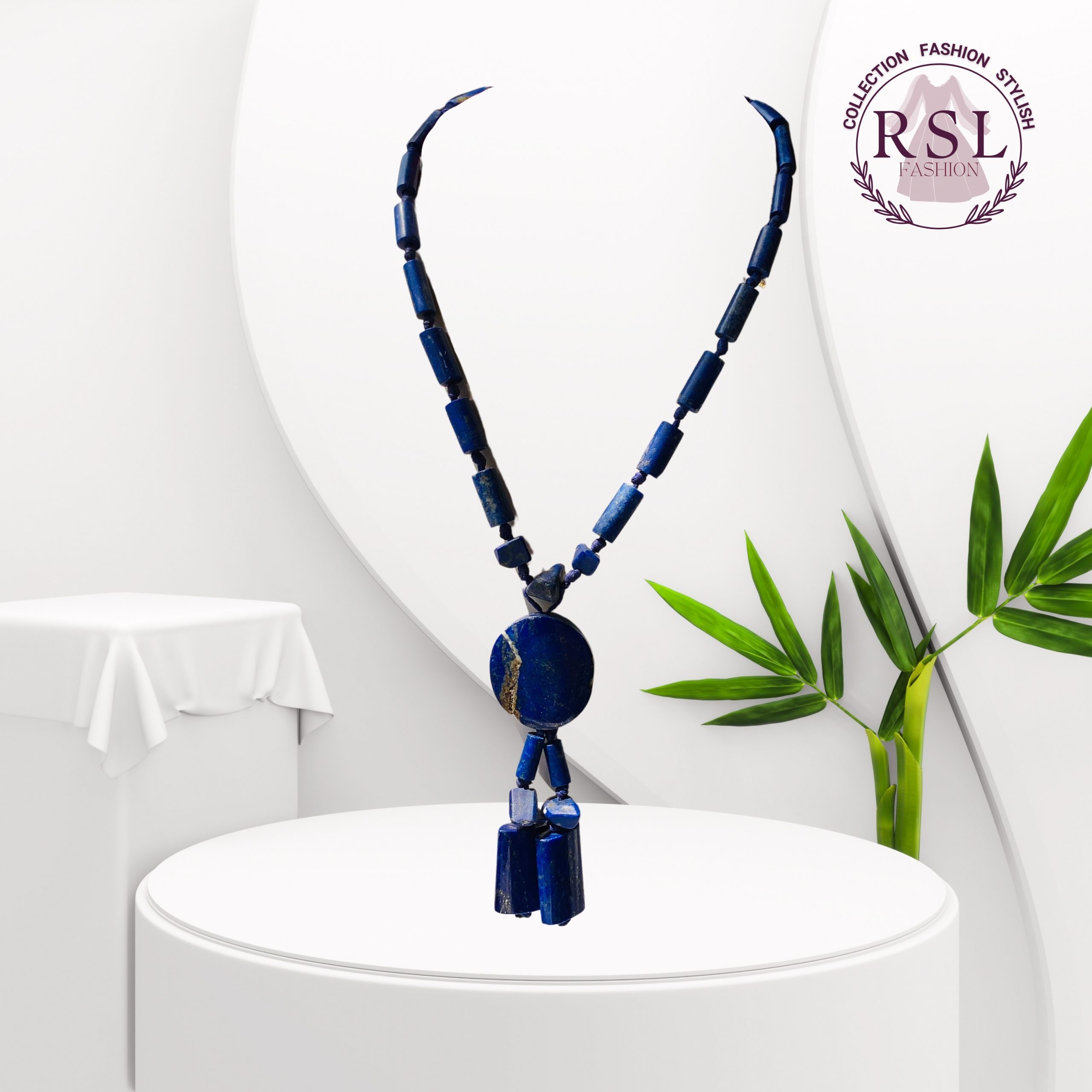 Dark Blue Cylinder Afghan Necklace