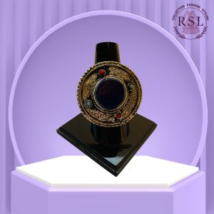 Dark Blue Tribal Round Afghan Men’s Ring