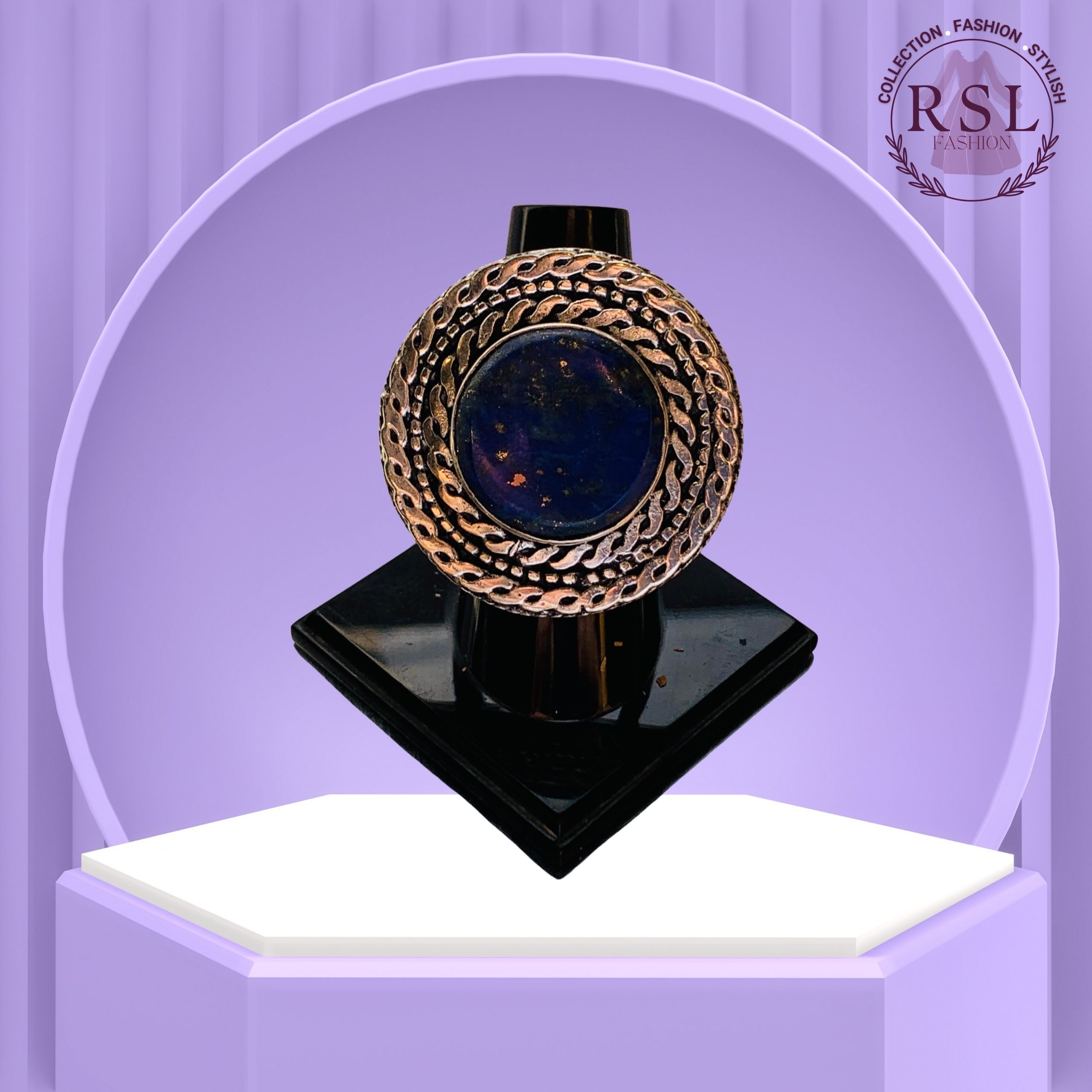Dark Blue Round Afghan Ring with Double Braided Frame