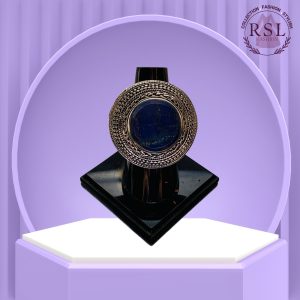 Dark Blue Round Afghan Ring with Antique Braided Textured Frame