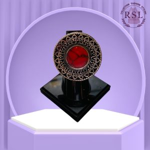 Red Round Afghan Ring with Antique Heart Pattern Frame
