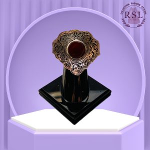 Red Round Afghan Ring with Antique Floral Crest Frame