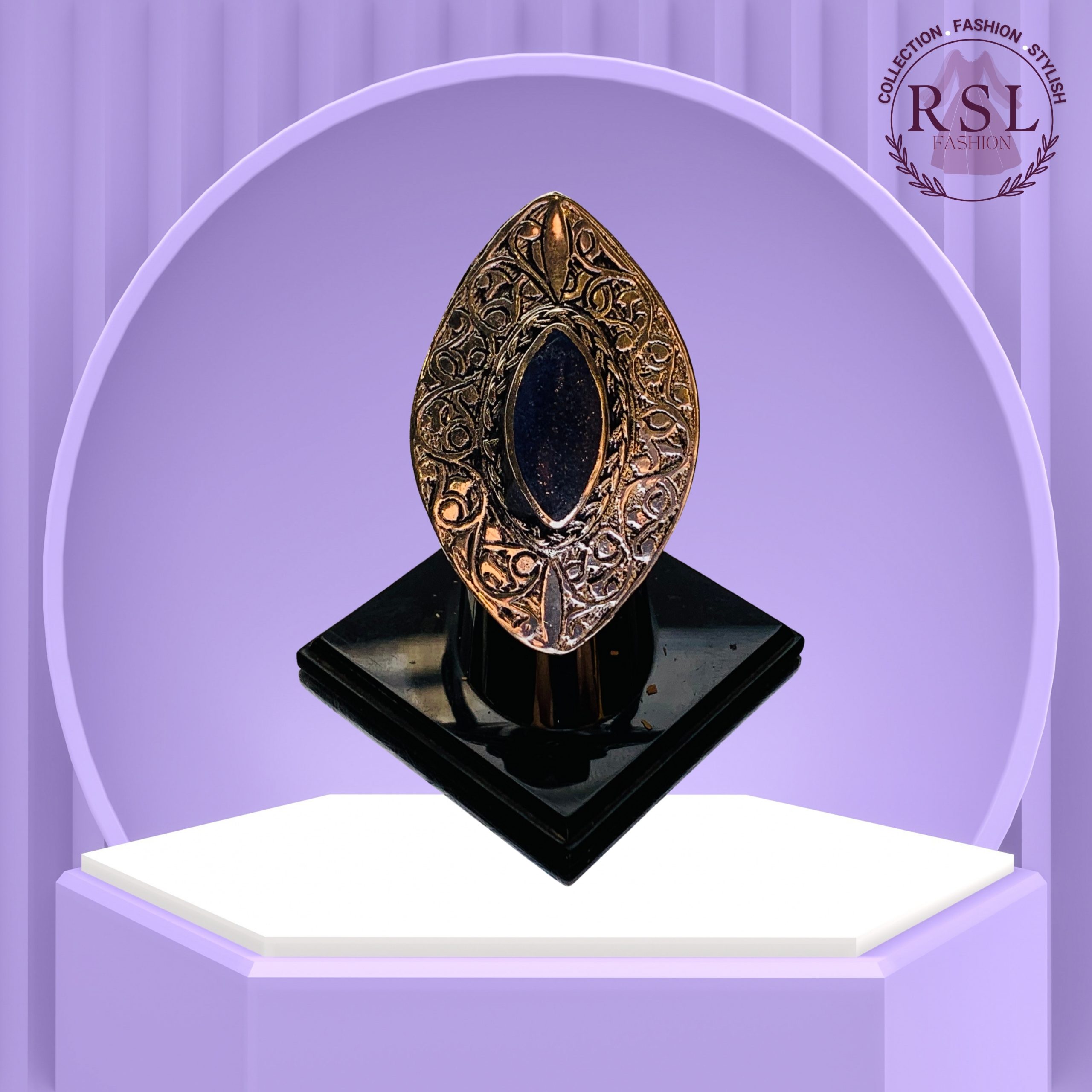 Elongated Floral Afghan Lapis Ring