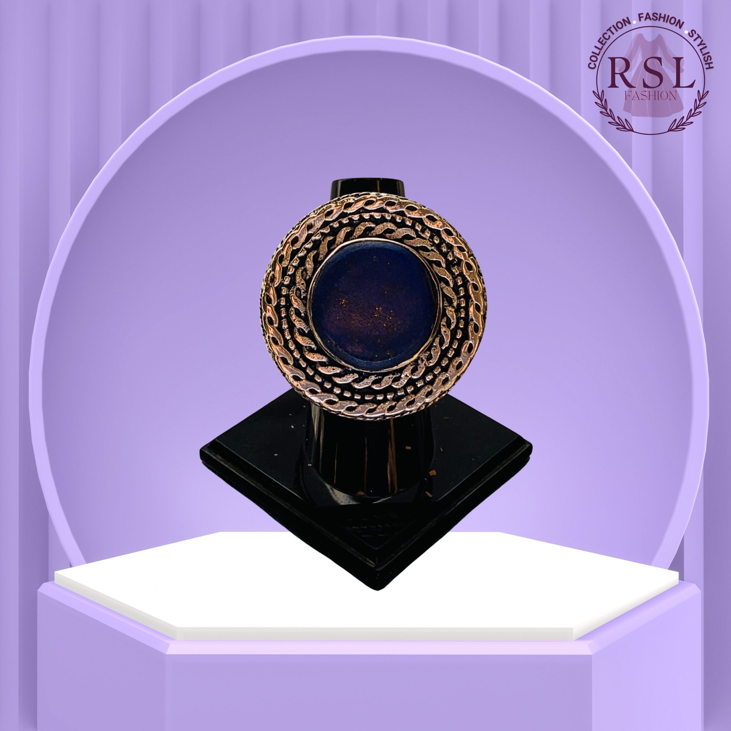 Antique Braided Double‑Frame Dark‑Blue Round Afghan Ring