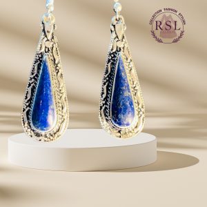 Afghan Traditional Brass Earrings with Natural Lapis Lazuli Stone