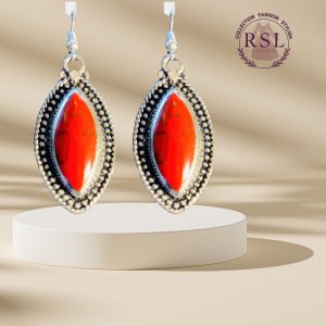 Teardrop Red Coral Dangle Earrings