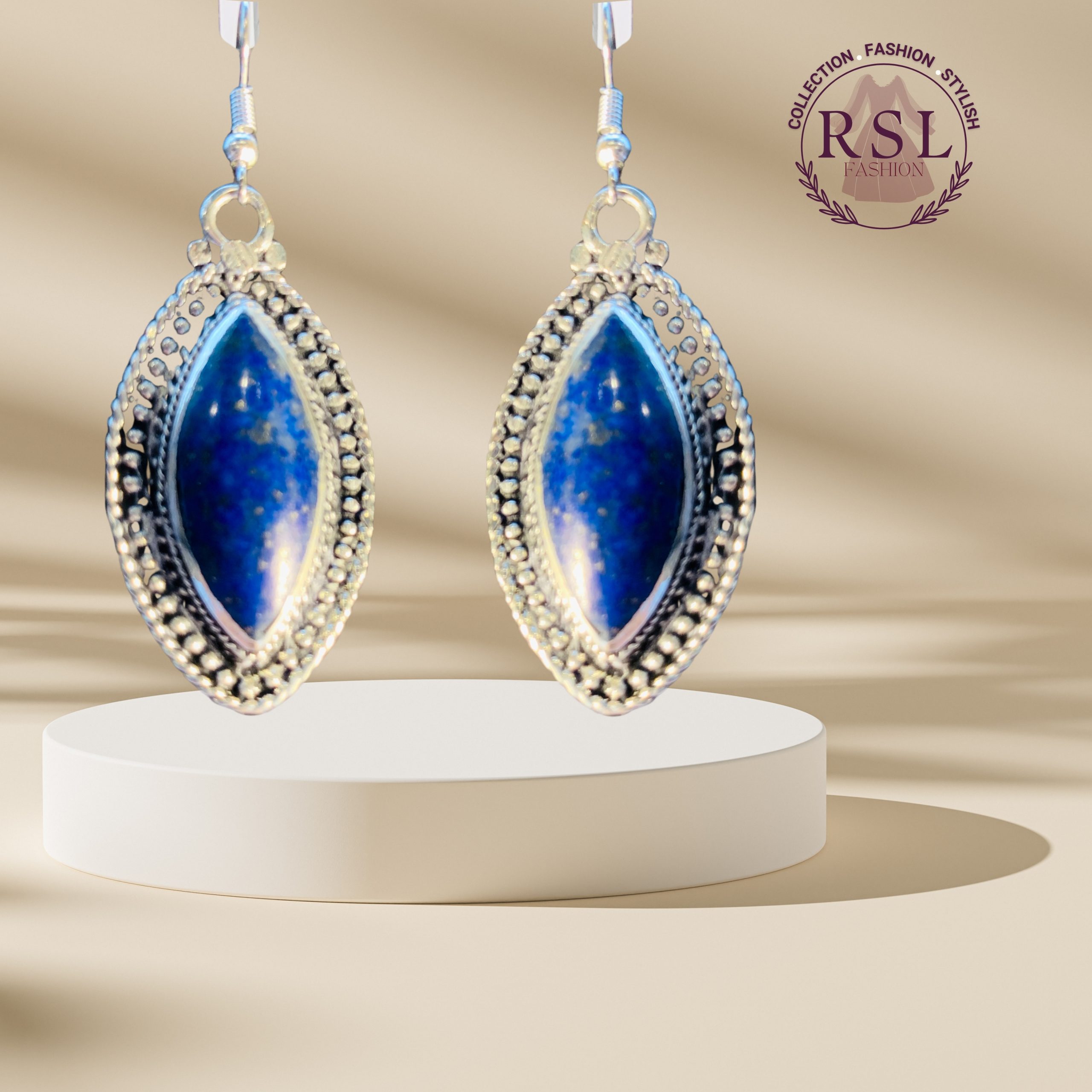 Dark Blue Apatite Vintage Handmade Earrings