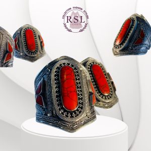 Afghan Bracelet with Synthetic Red Coral Stone