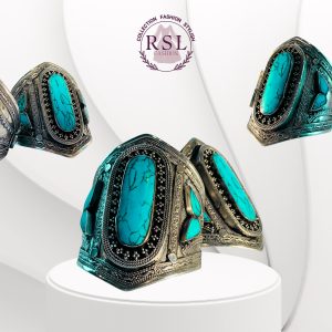 Afghan Kuchi Silver Cuff Bracelet with Artificial Turquoise Stone