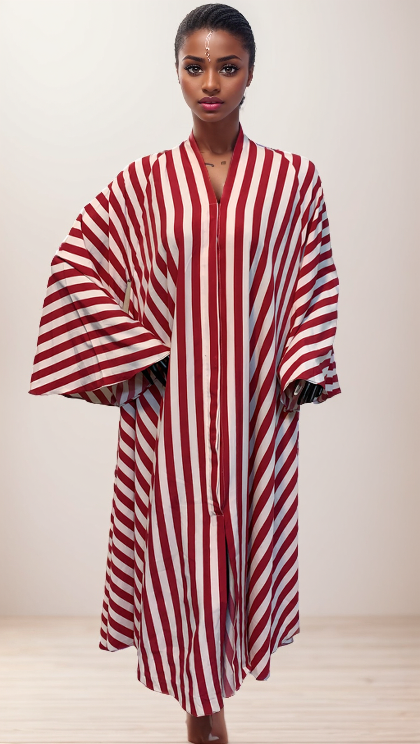 Crimson Stripes – Bold Vertical Abaya - Image 2