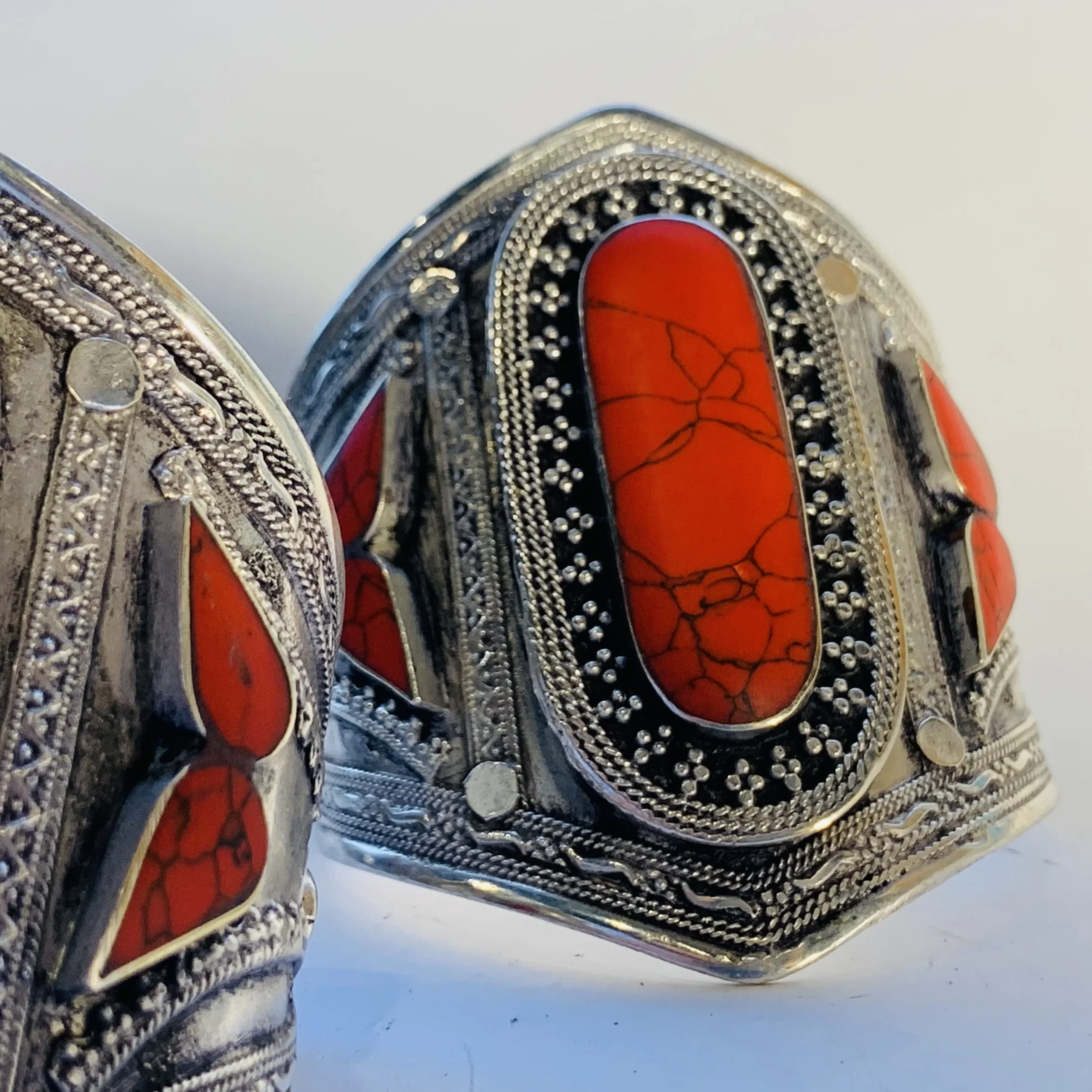 Afghan Bracelet with Synthetic Red Coral Stone - Image 4