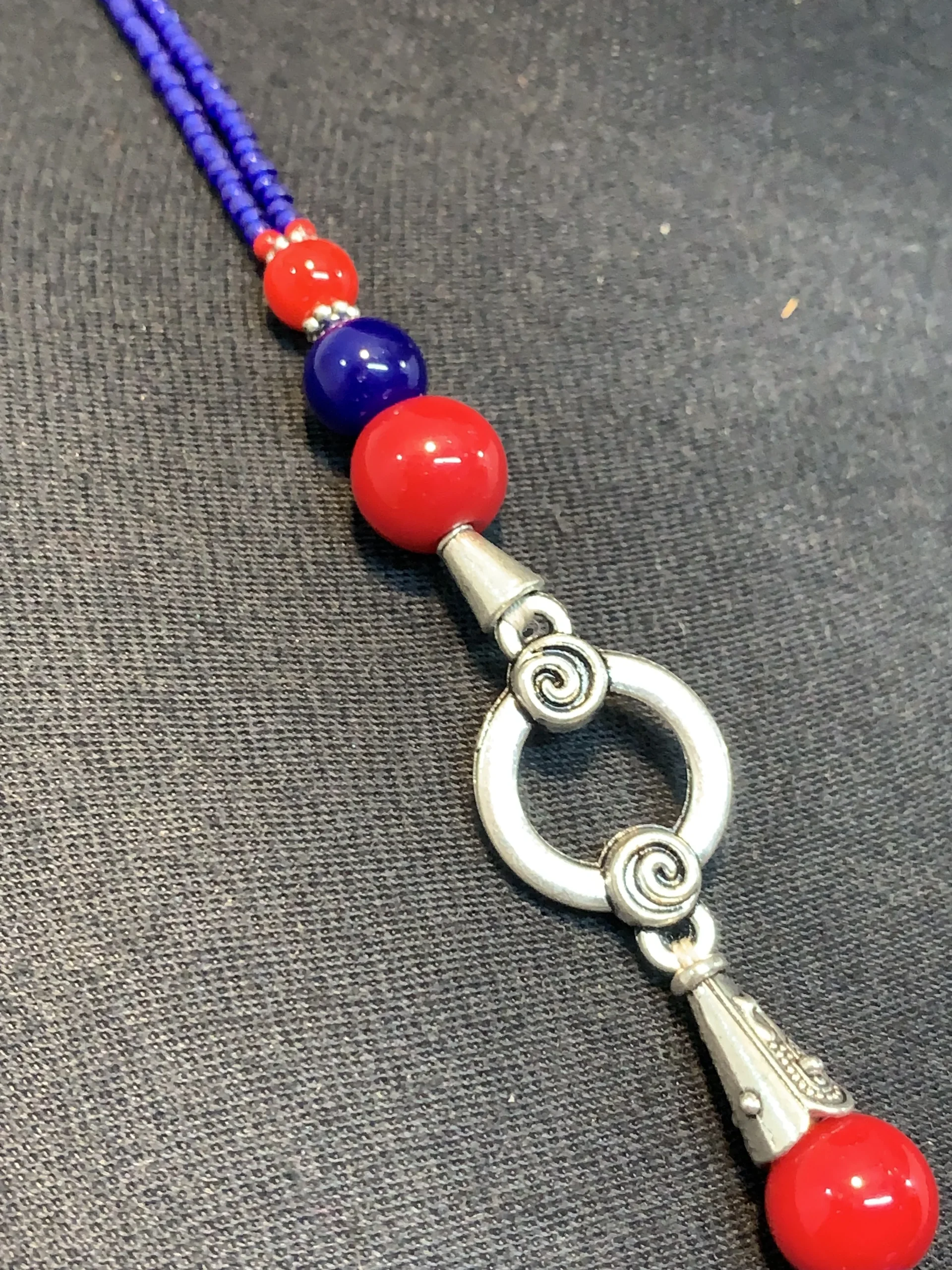 Afghan Ethnic Tribal Blue and Red Brass Necklace - Image 3