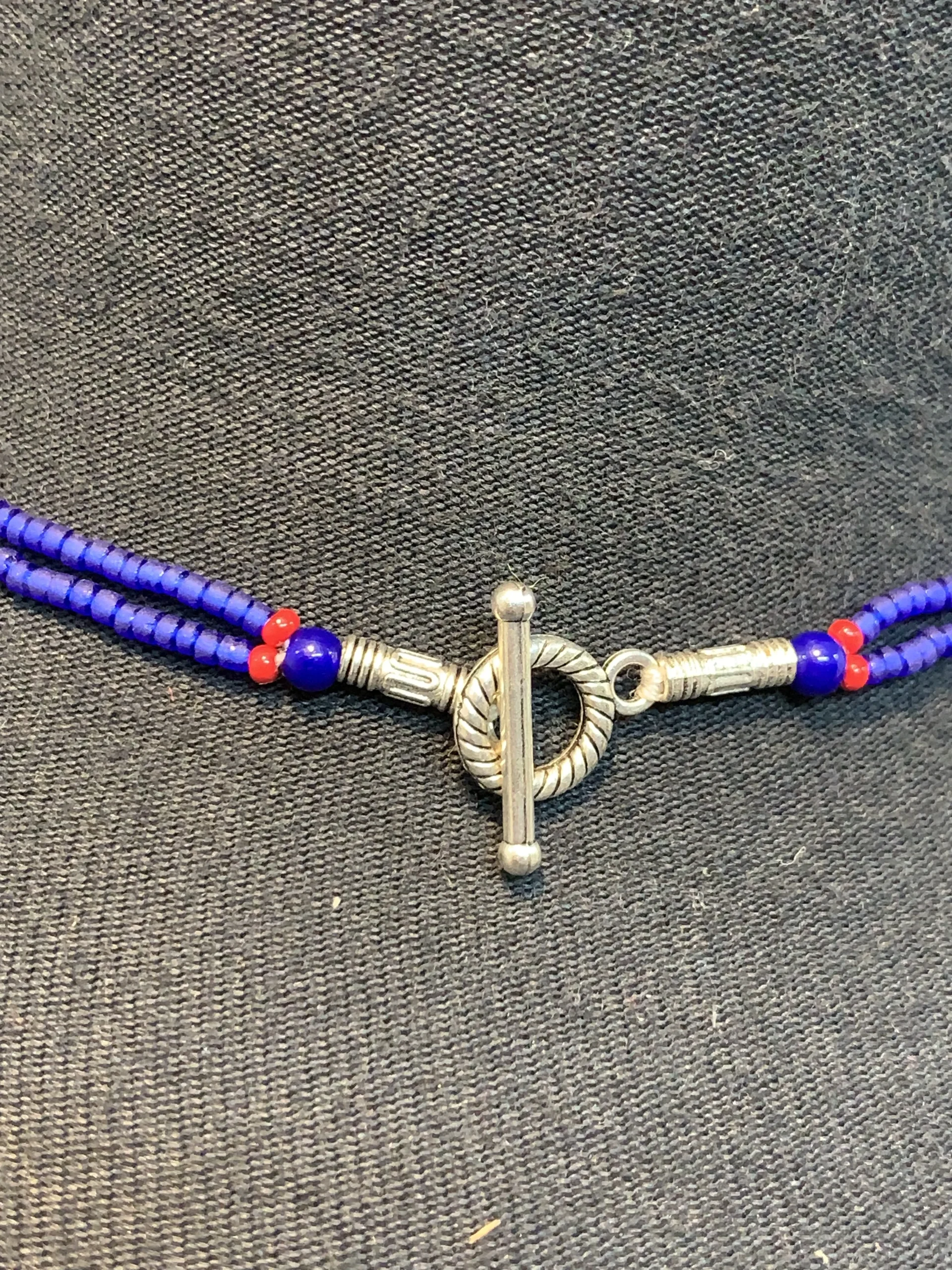 Afghan Ethnic Tribal Blue and Red Brass Necklace - Image 5