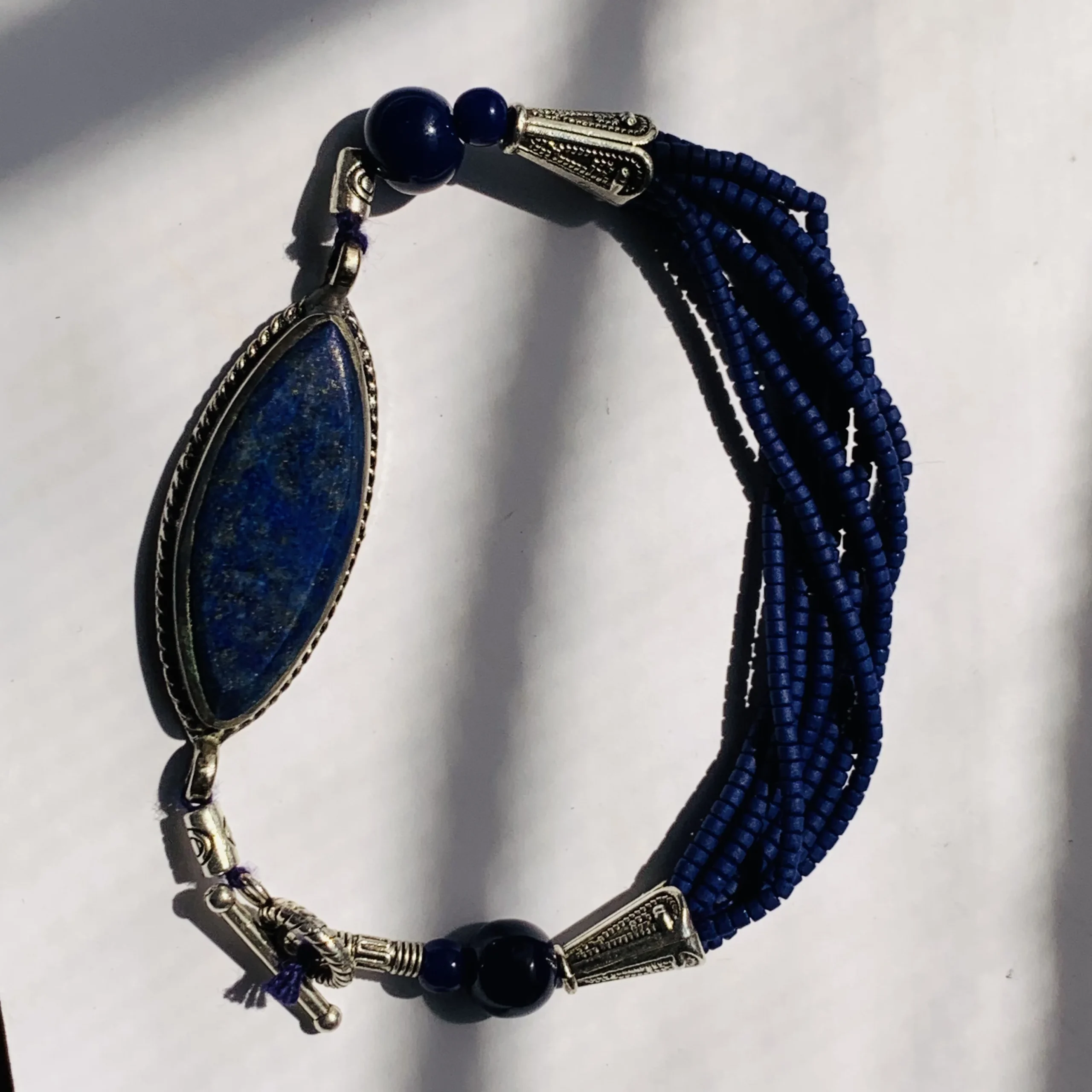 Lapis Lazuli Gemstone Shamballa Macrame Bracelet - Image 2