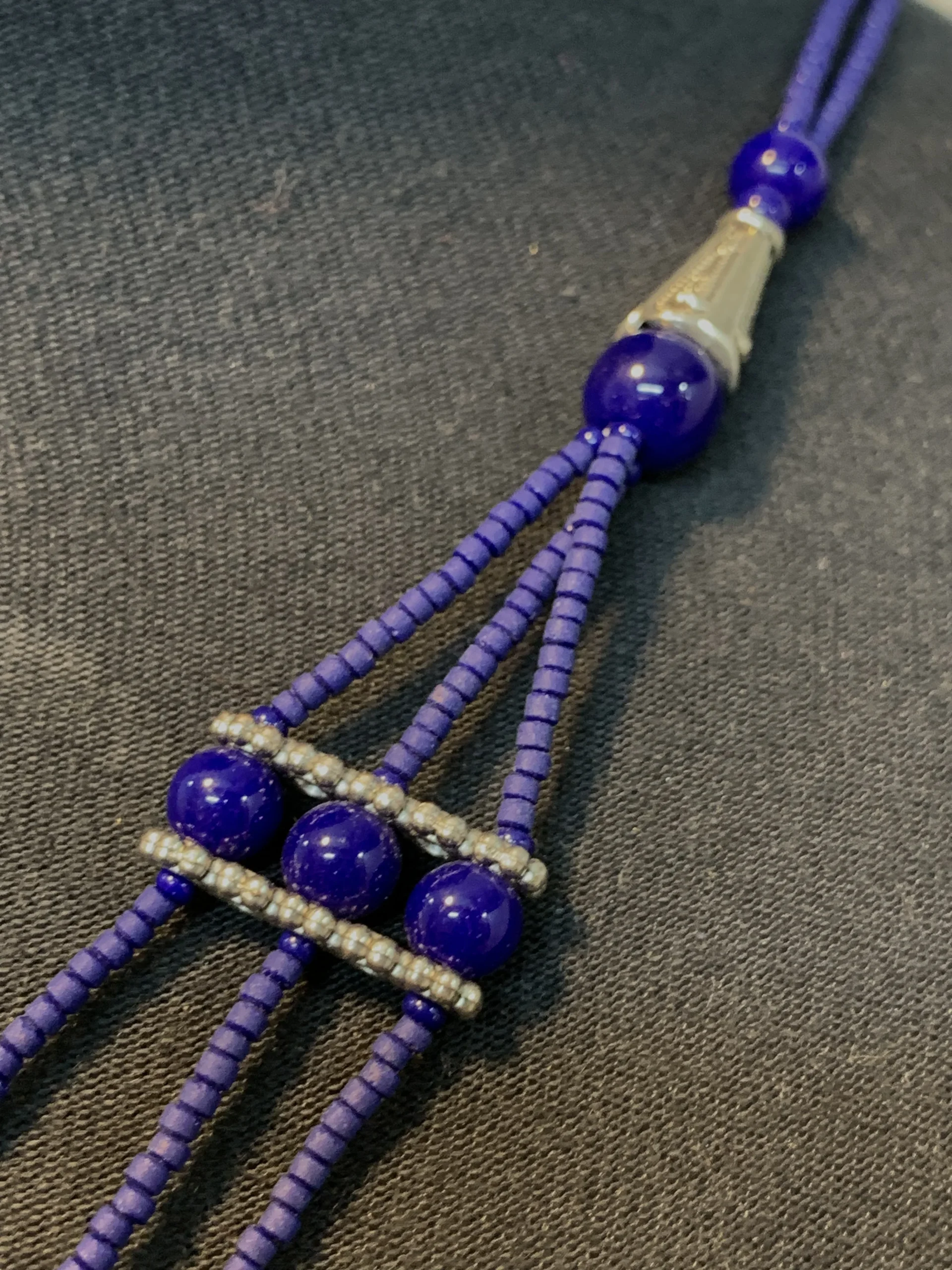 Dark Blue Beaded Necklace 3 Lines - Image 4