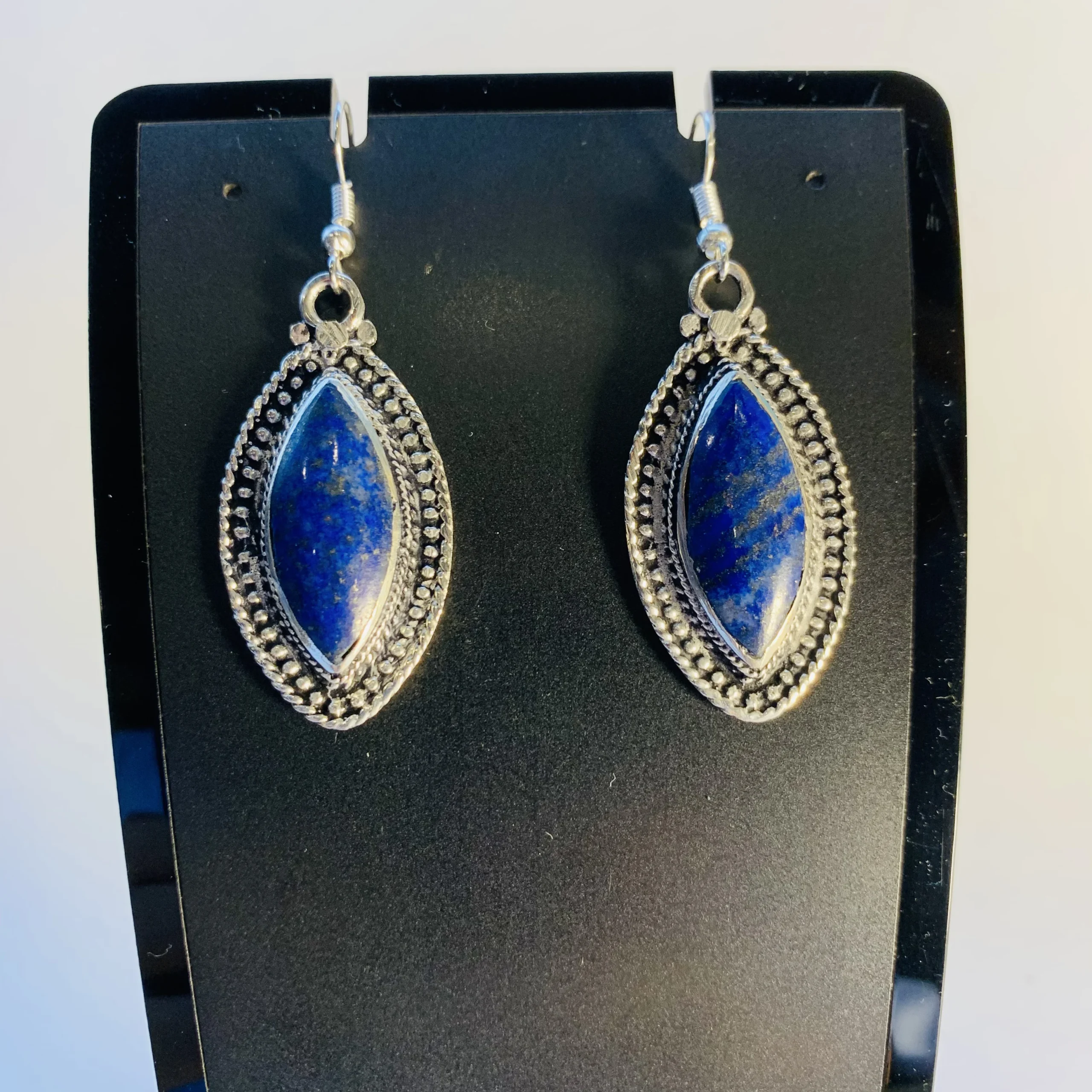 Dark Blue Apatite Vintage Handmade Earrings - Image 2