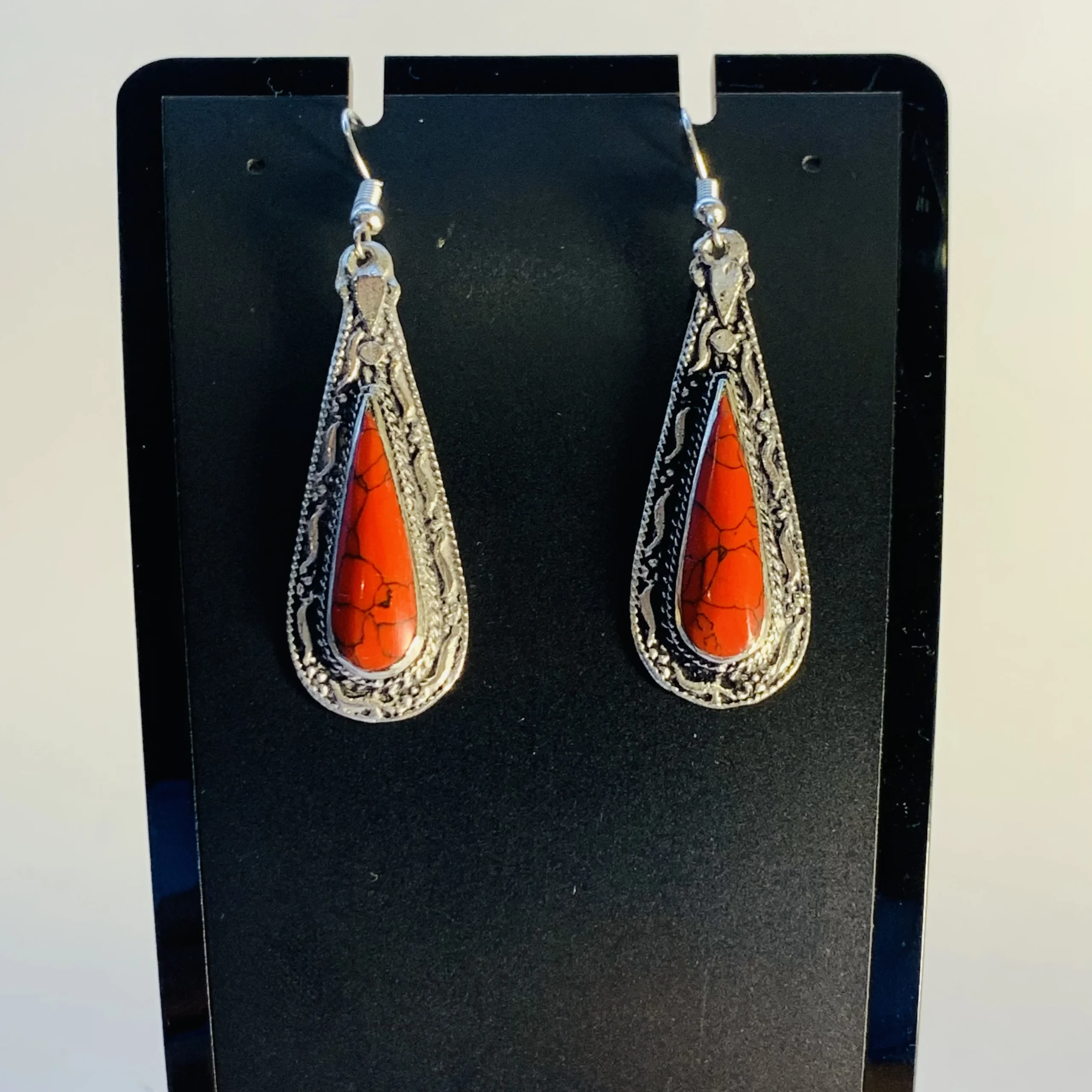 Red Coral Teardrop Earrings - Image 4