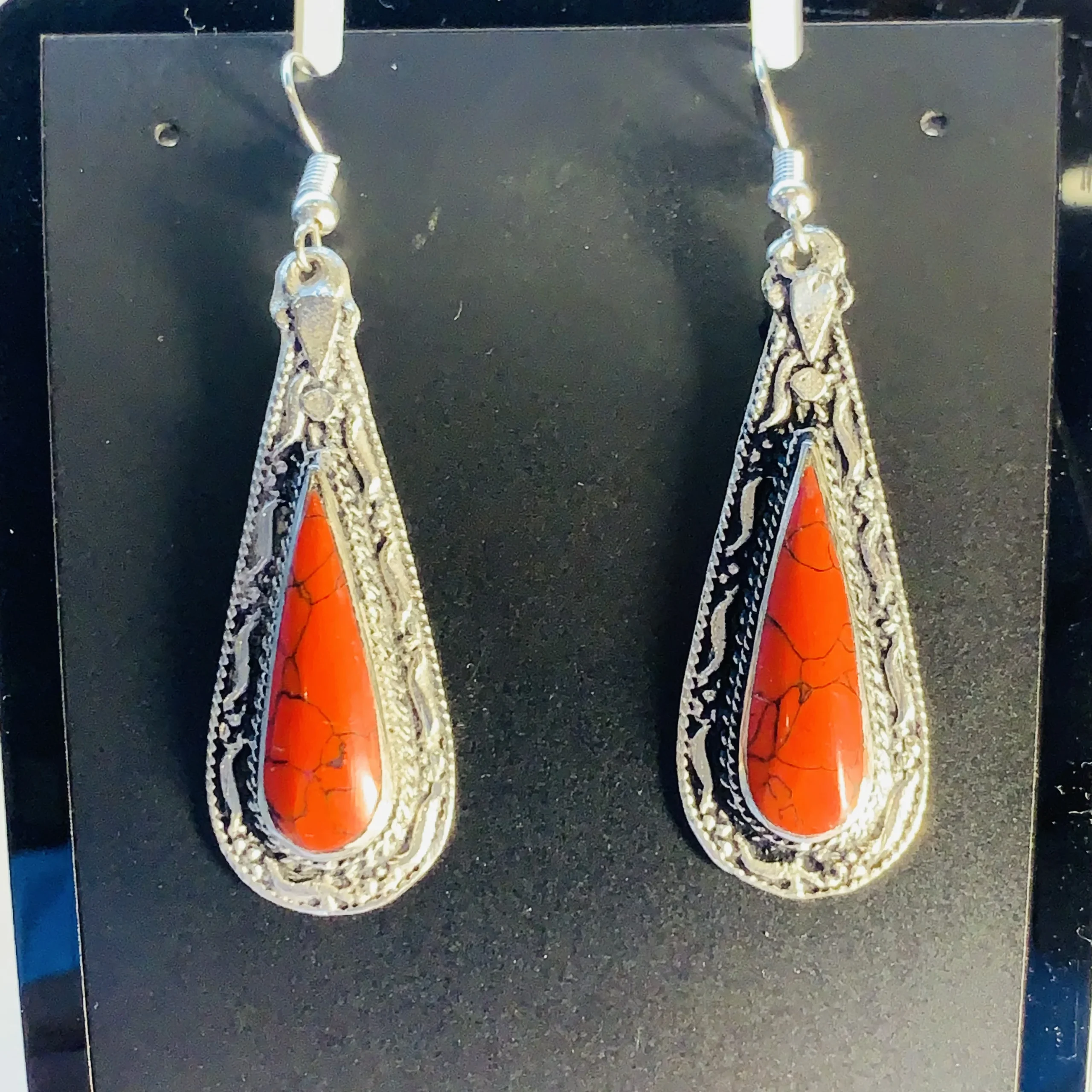 Red Coral Teardrop Earrings - Image 3