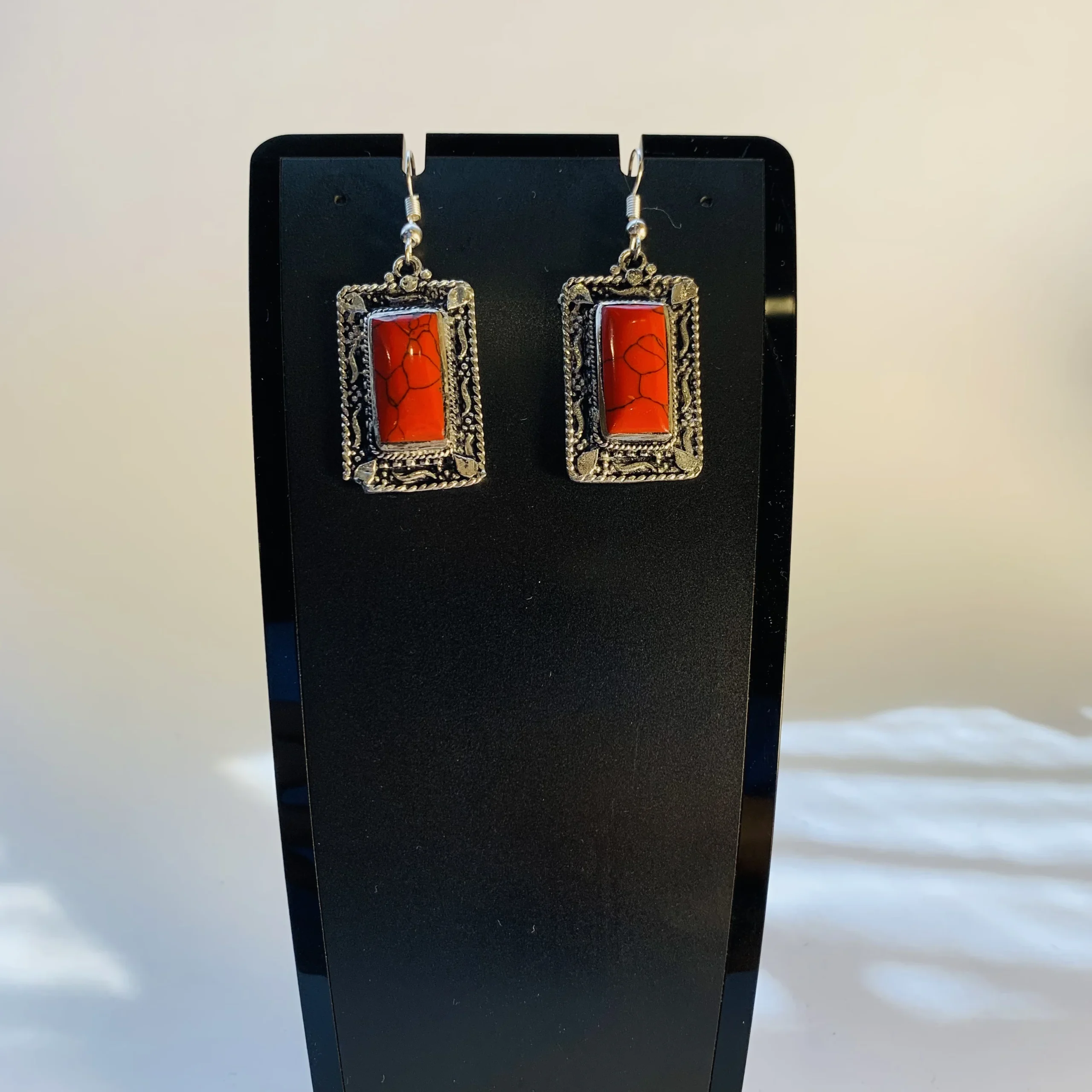 Red Rectangle Earrings - Image 4