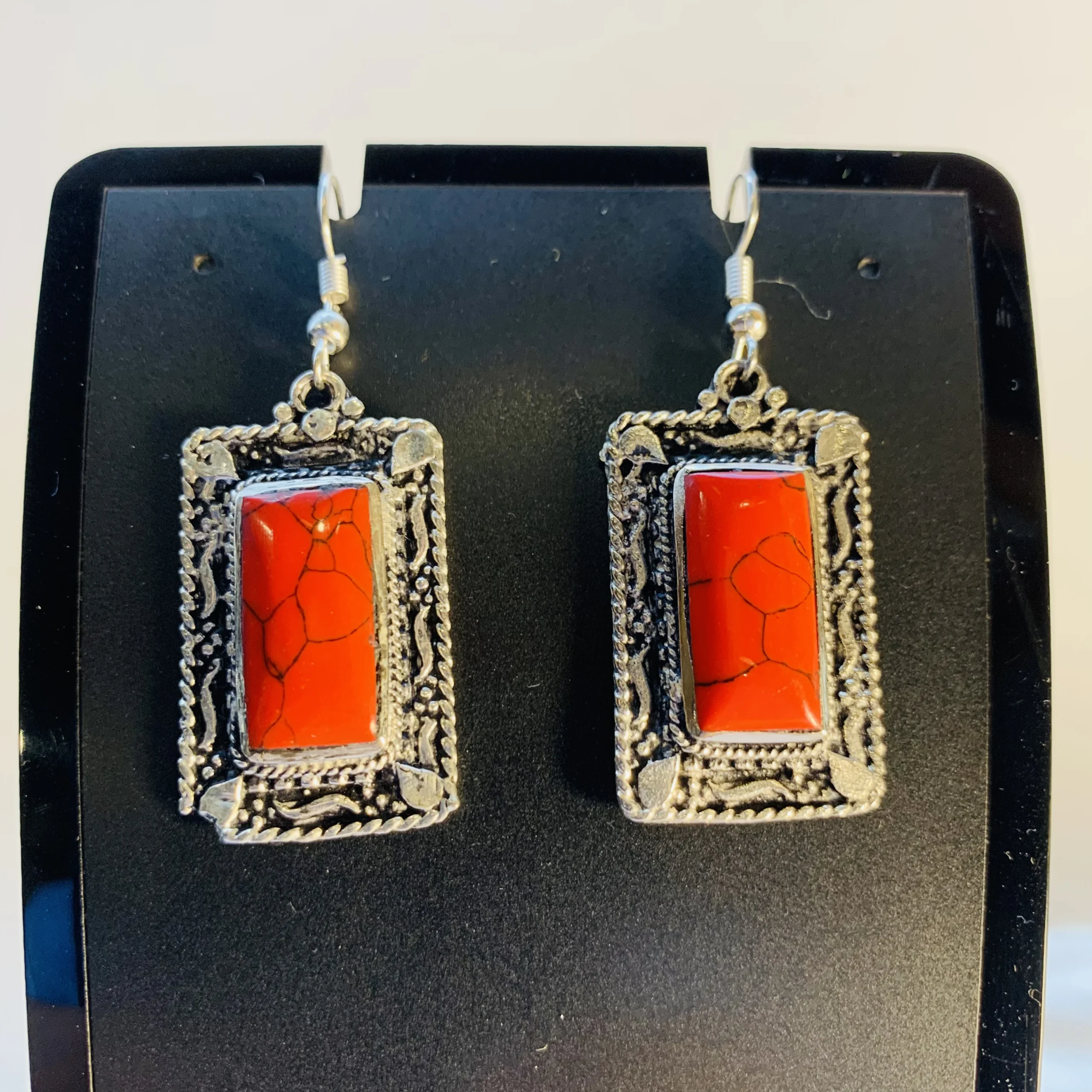 Red Rectangle Earrings - Image 2