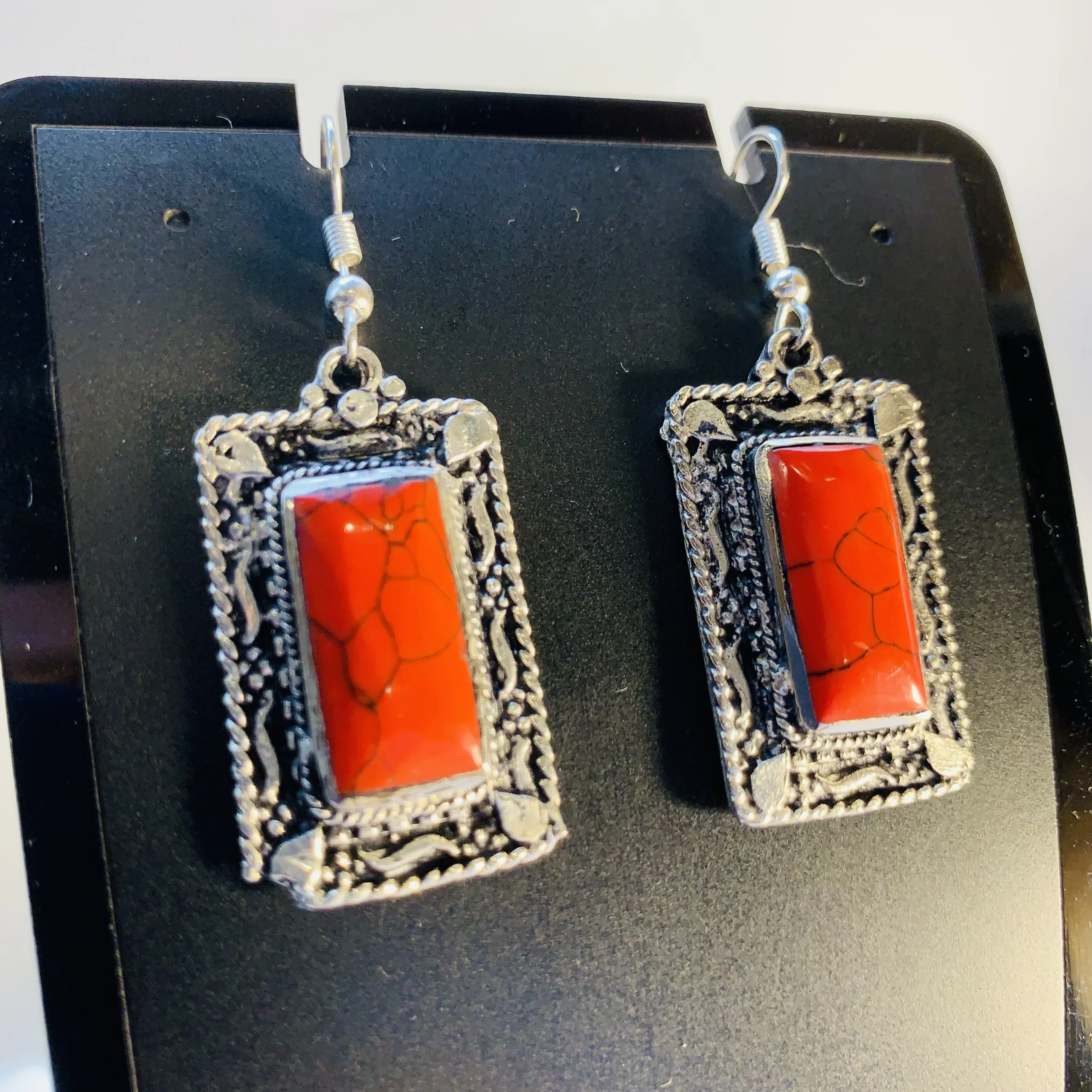 Red Rectangle Earrings - Image 3
