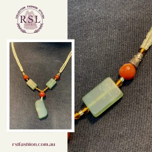 Green Jade with Red Agate Beaded Necklace
