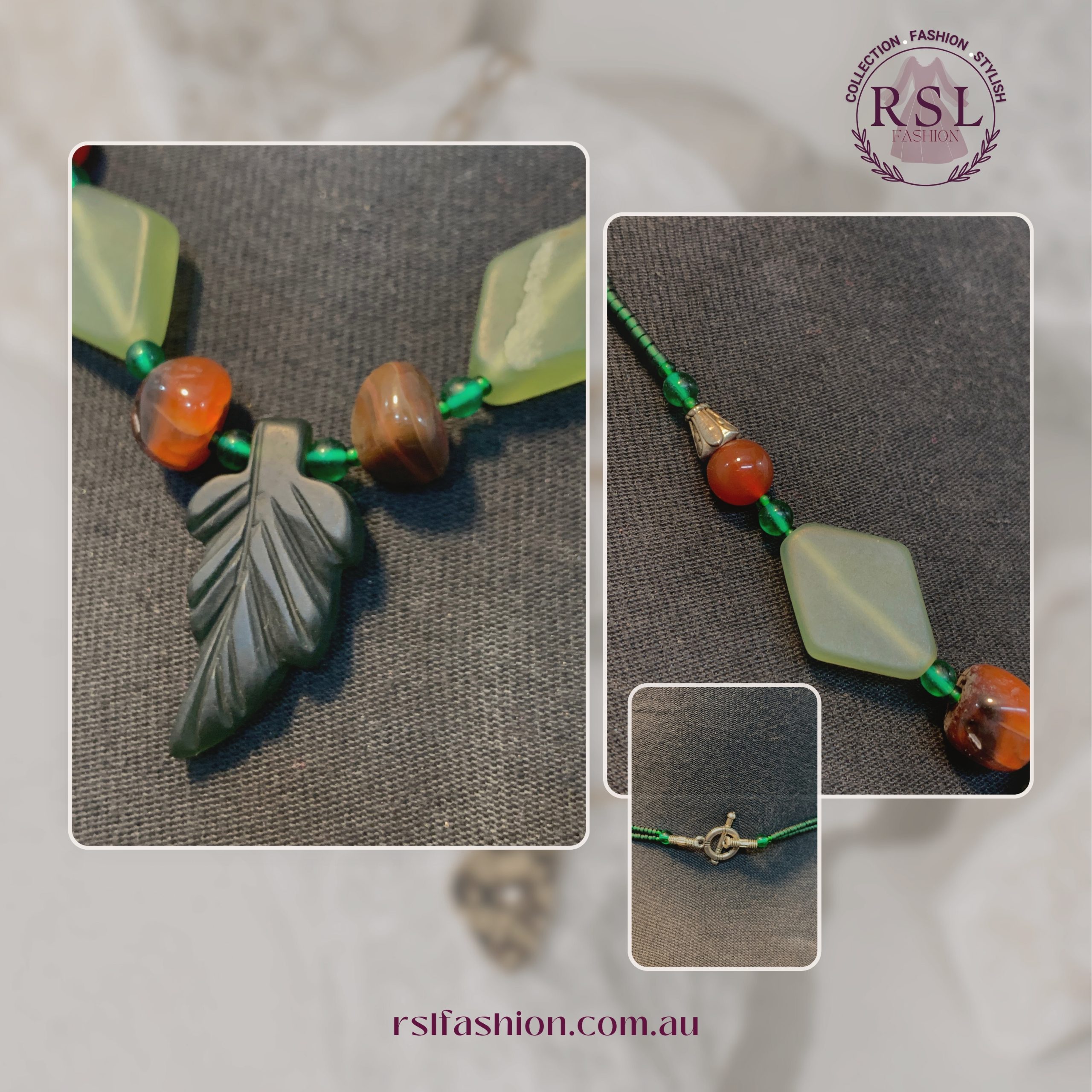 Heishi Bead Necklace with Leaf Pendant