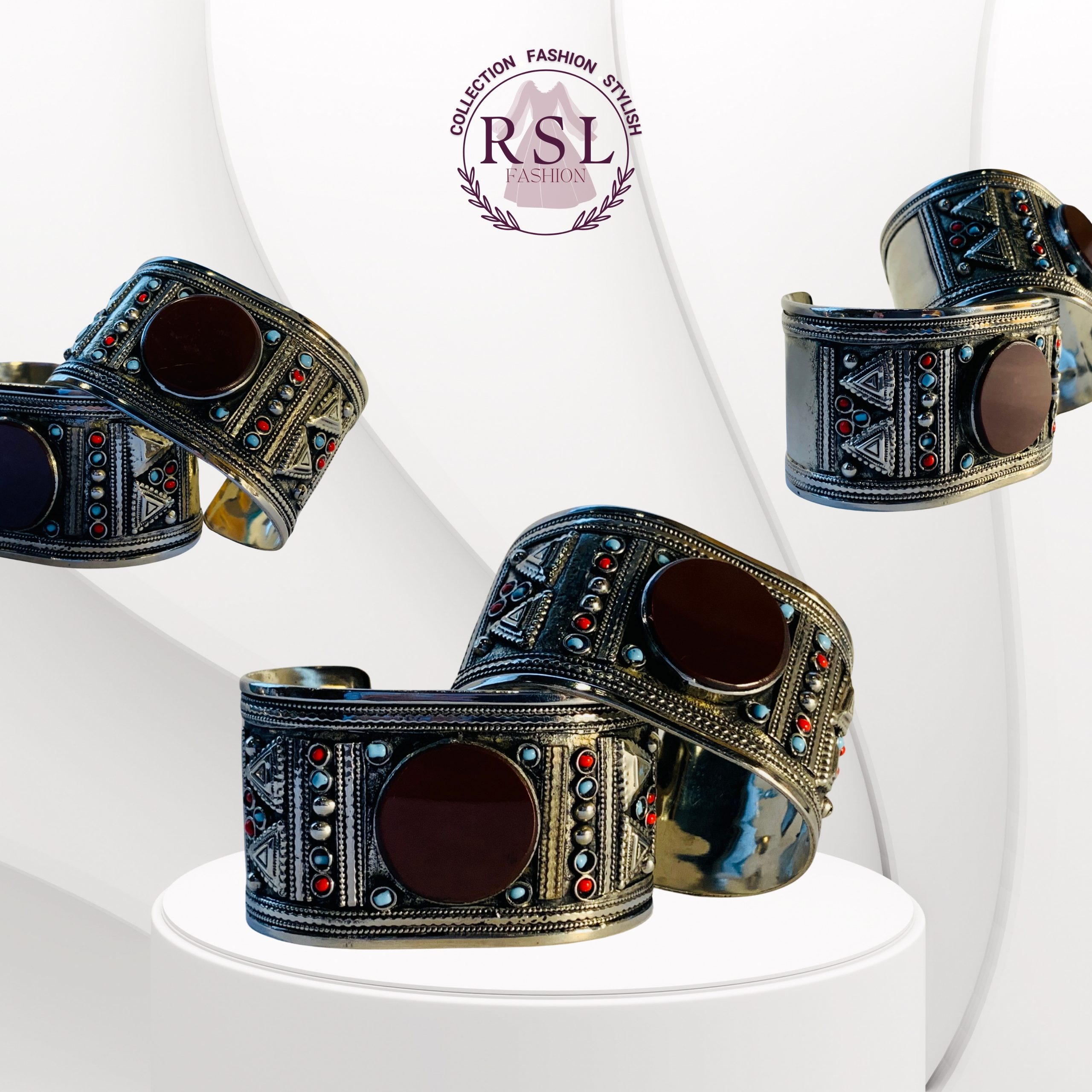 Lovely Vintage Roman-Greek Era Agate & Silver Decorated Bracelet