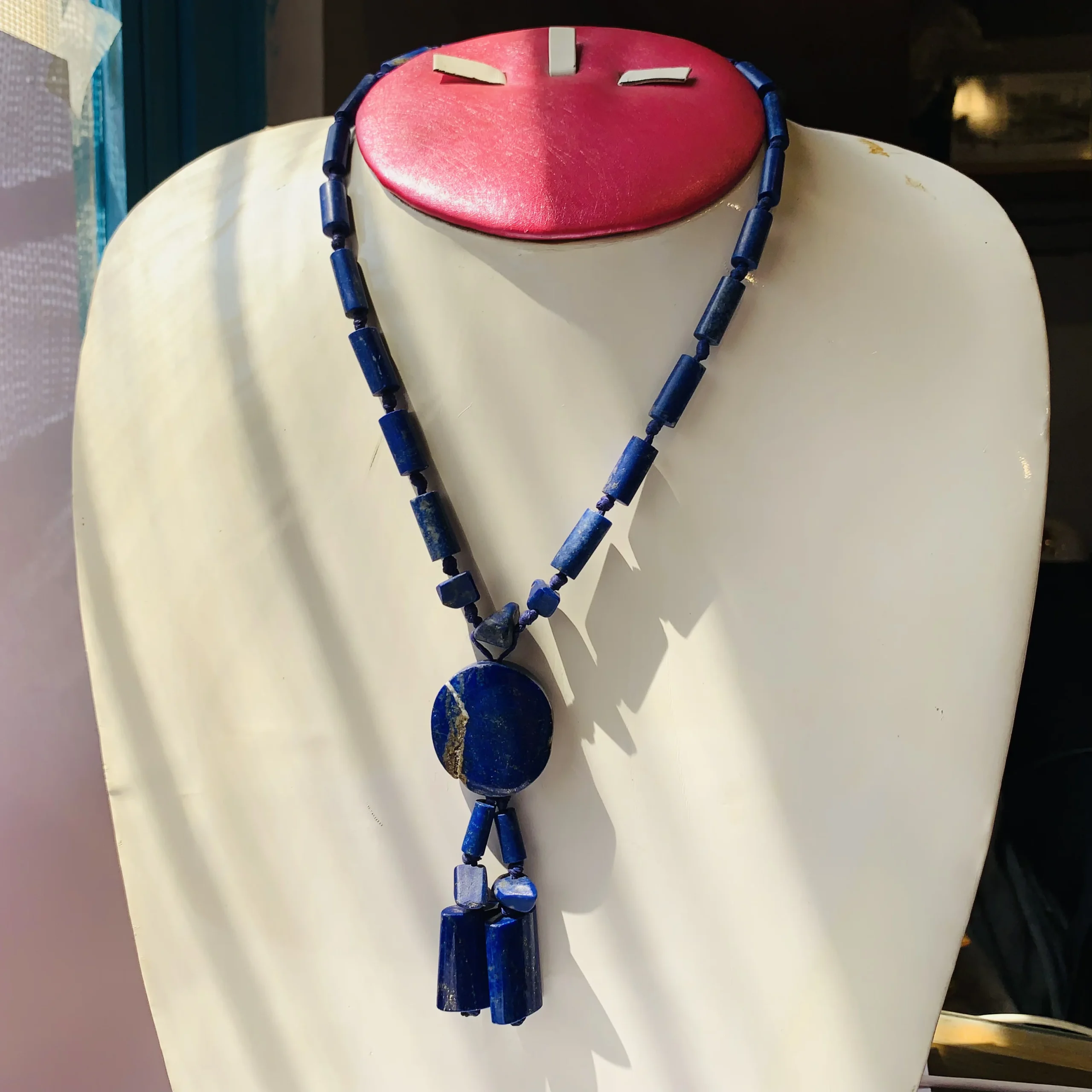 Dark Blue Cylinder Afghan Necklace - Image 2