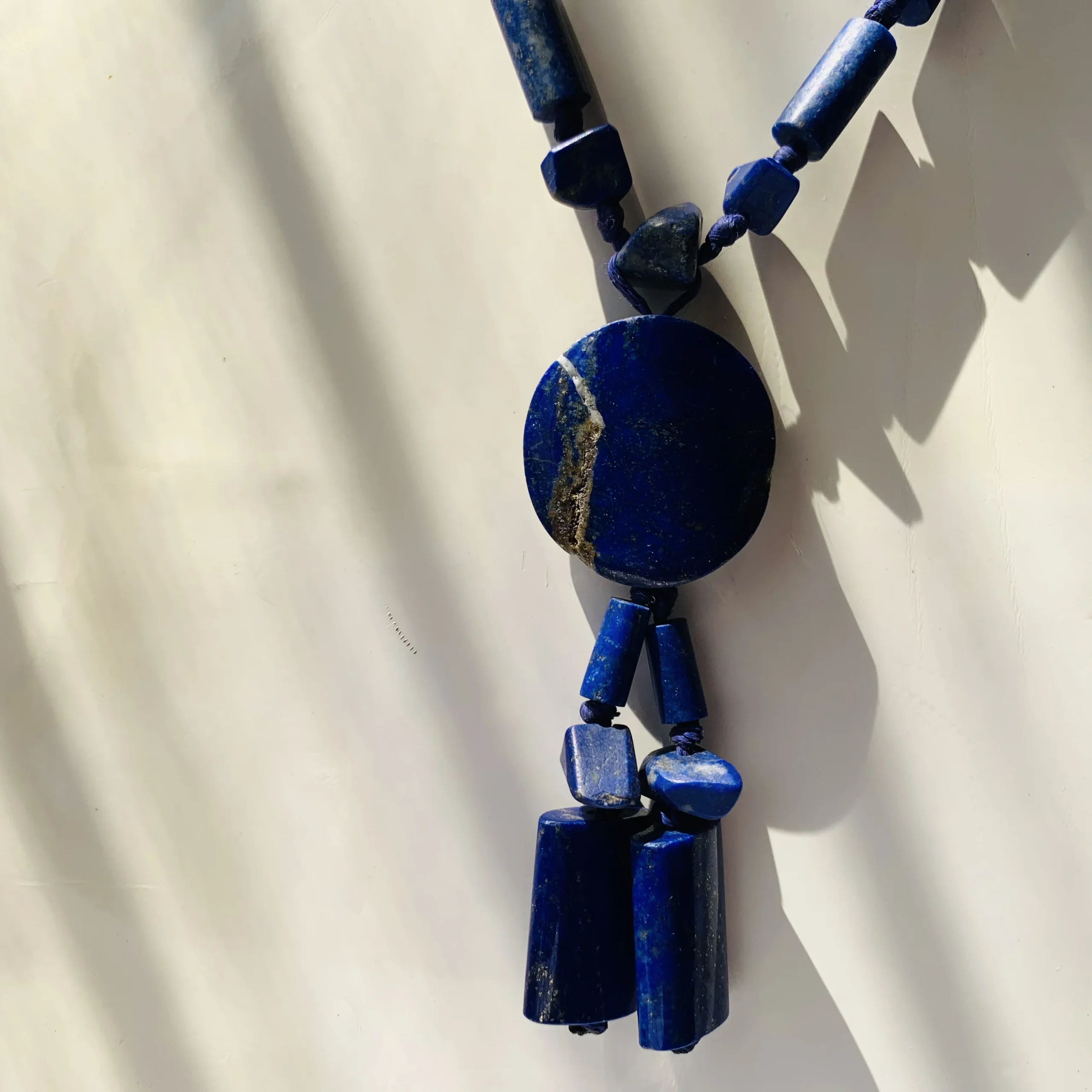Dark Blue Cylinder Afghan Necklace - Image 4