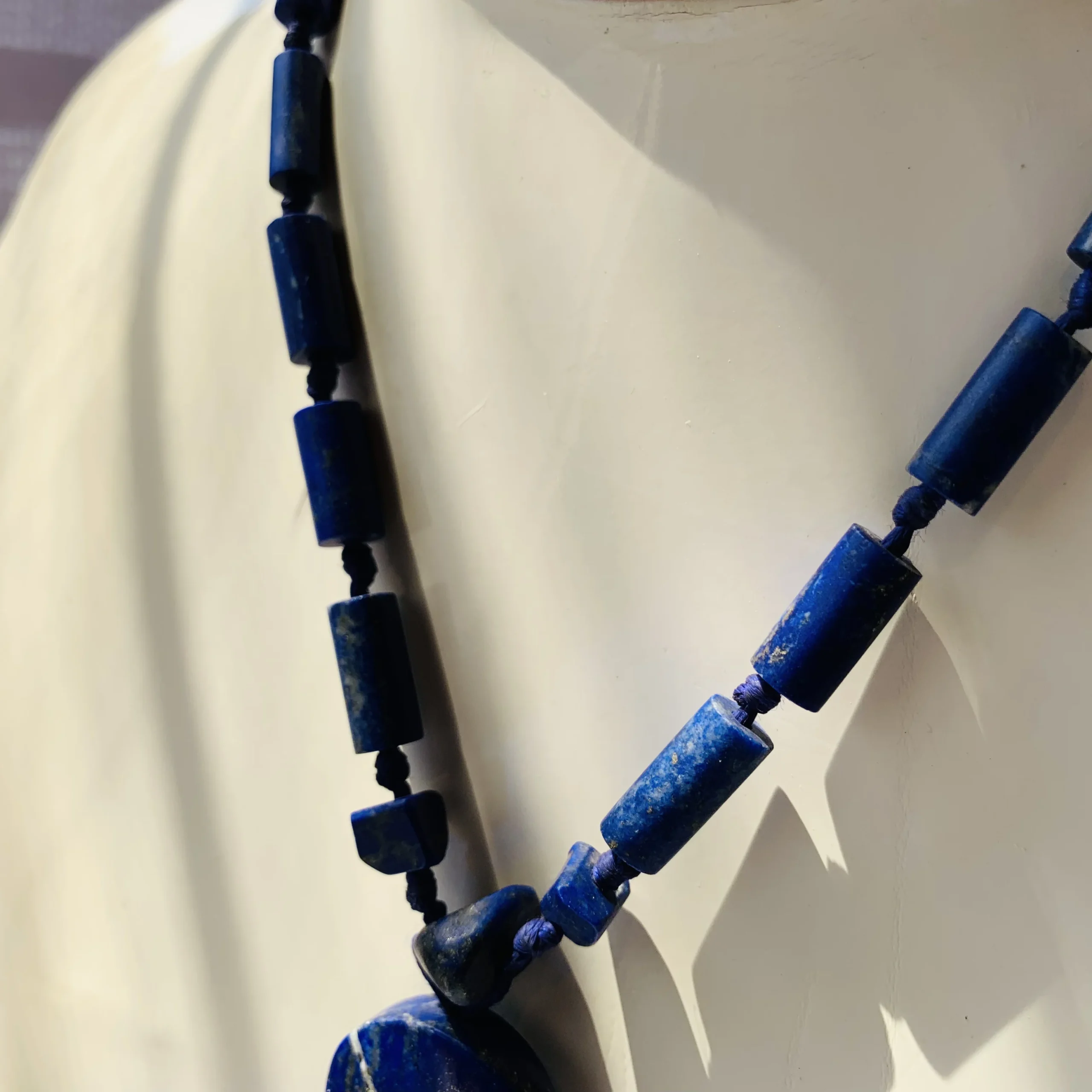 Dark Blue Cylinder Afghan Necklace - Image 3