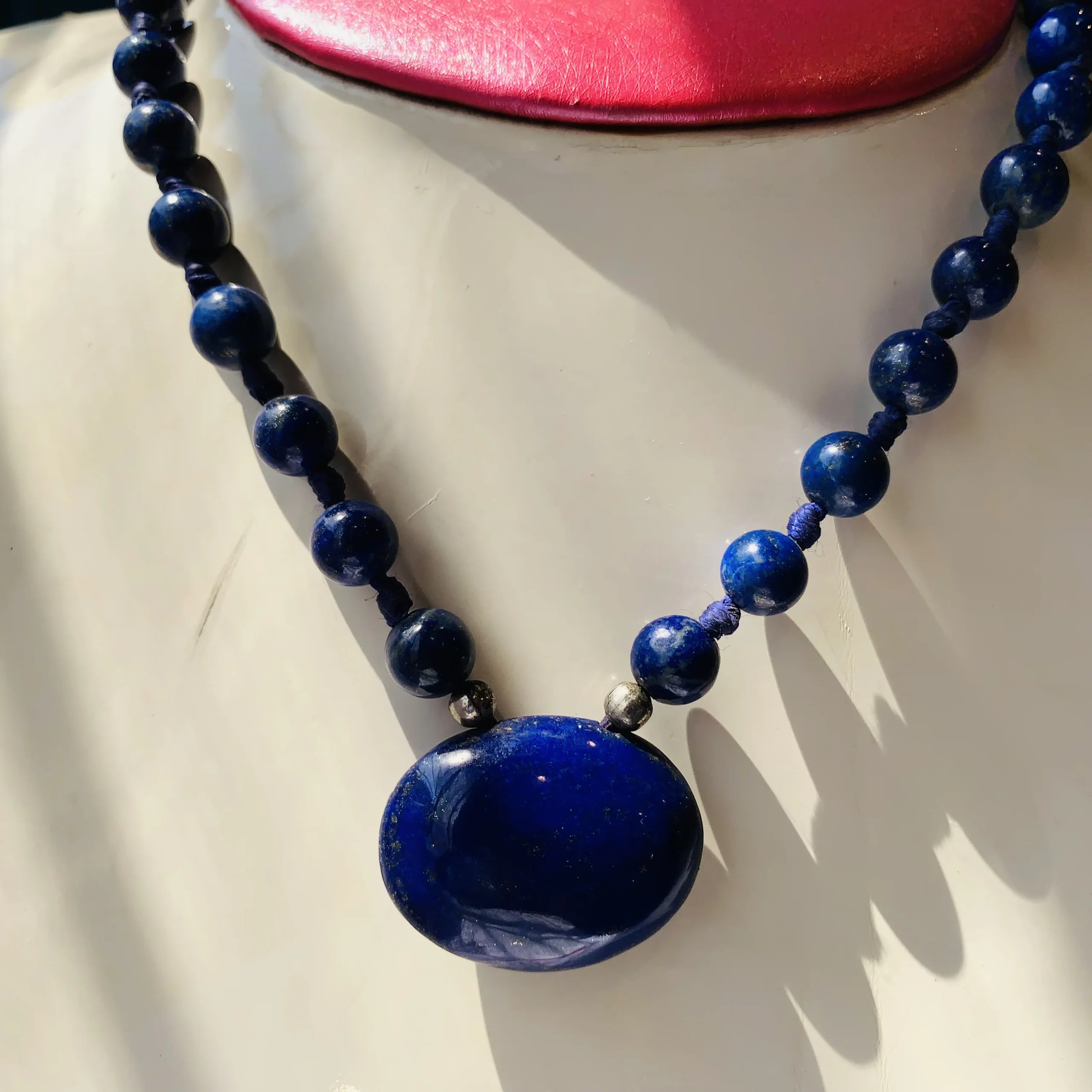 Dark Blue Beaded Afghan Necklace - Image 2