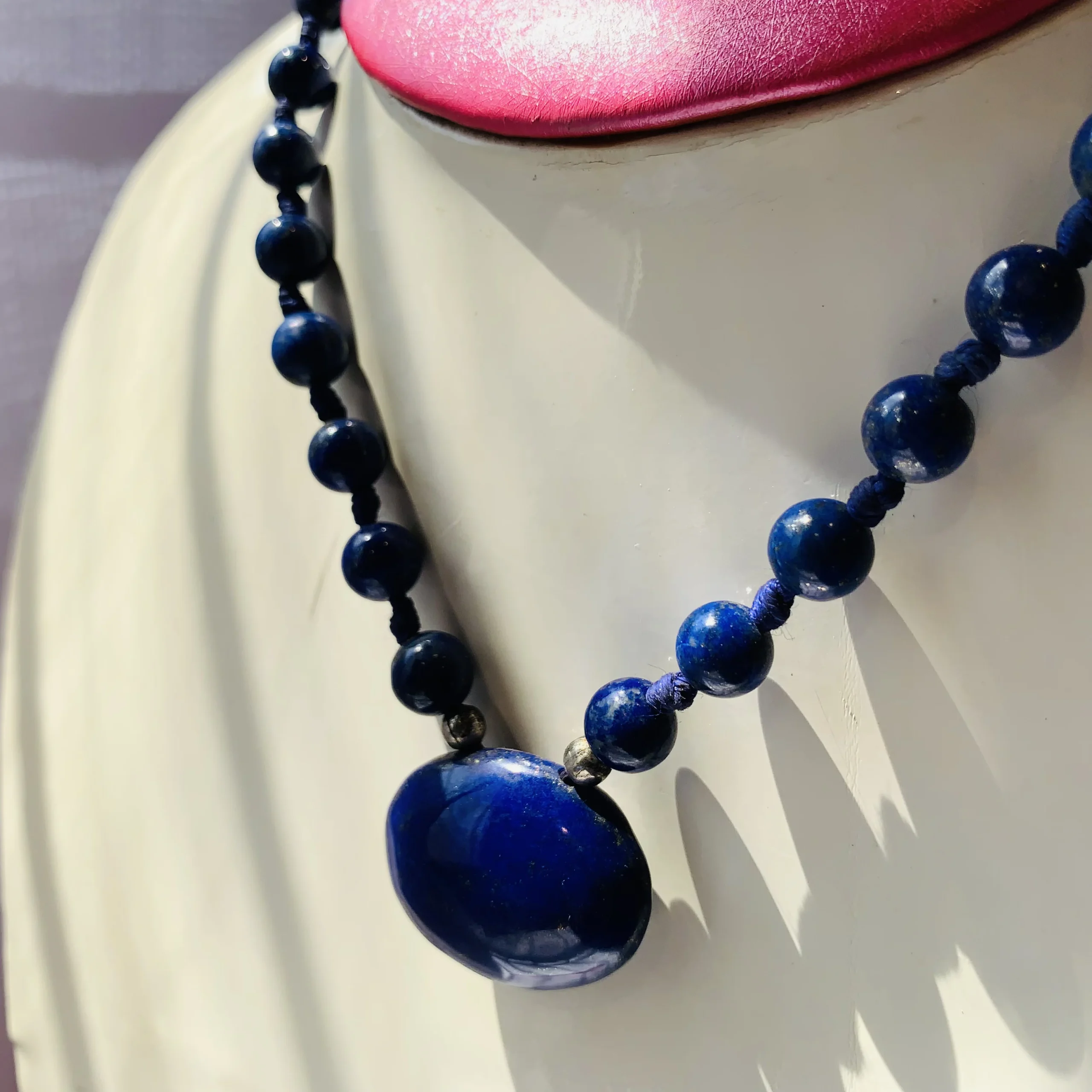 Dark Blue Beaded Afghan Necklace - Image 4