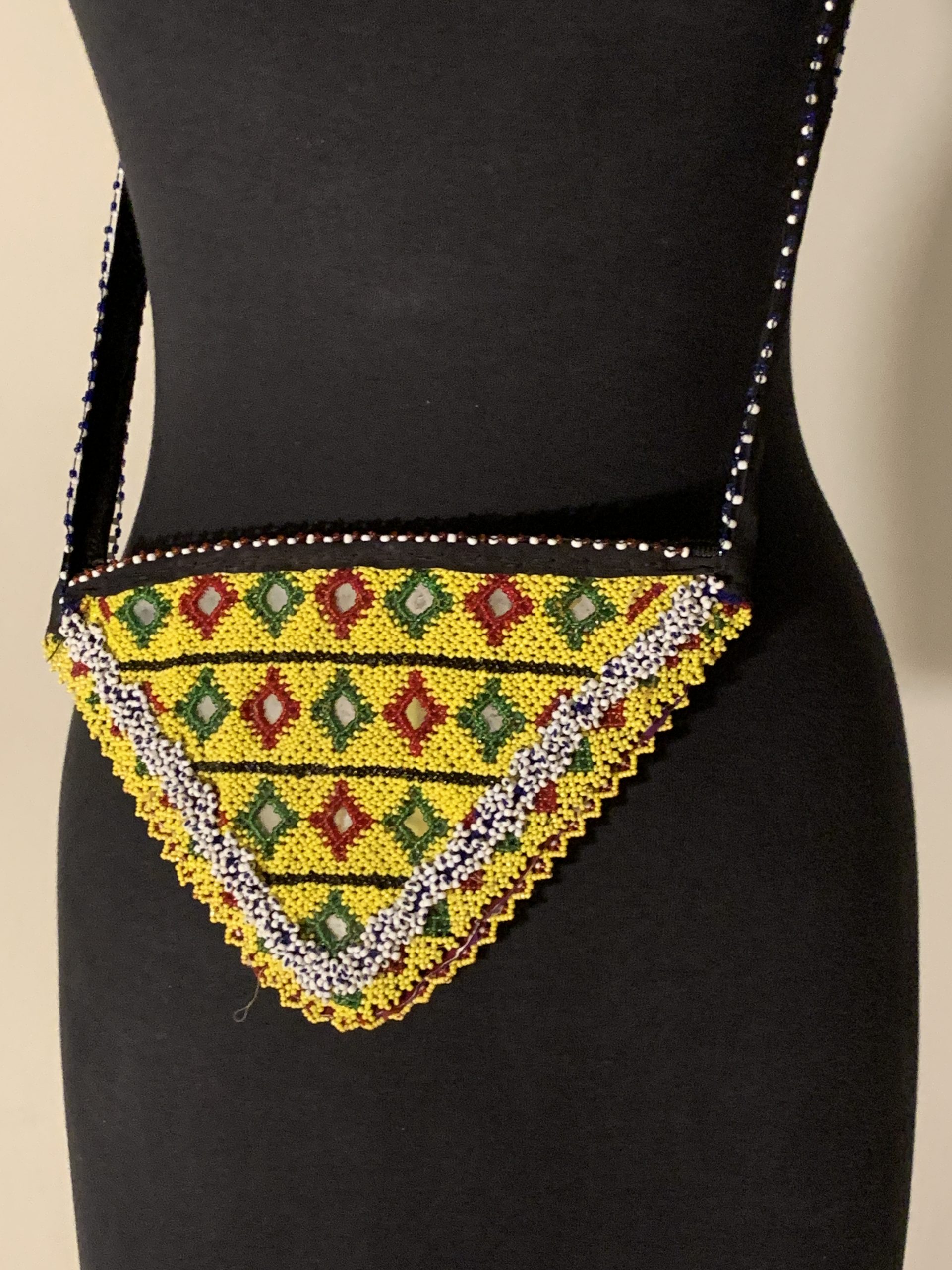Afghan Beaded Handbag – Red & Green Eye Diamond Pattern on Yellow Base - Image 2