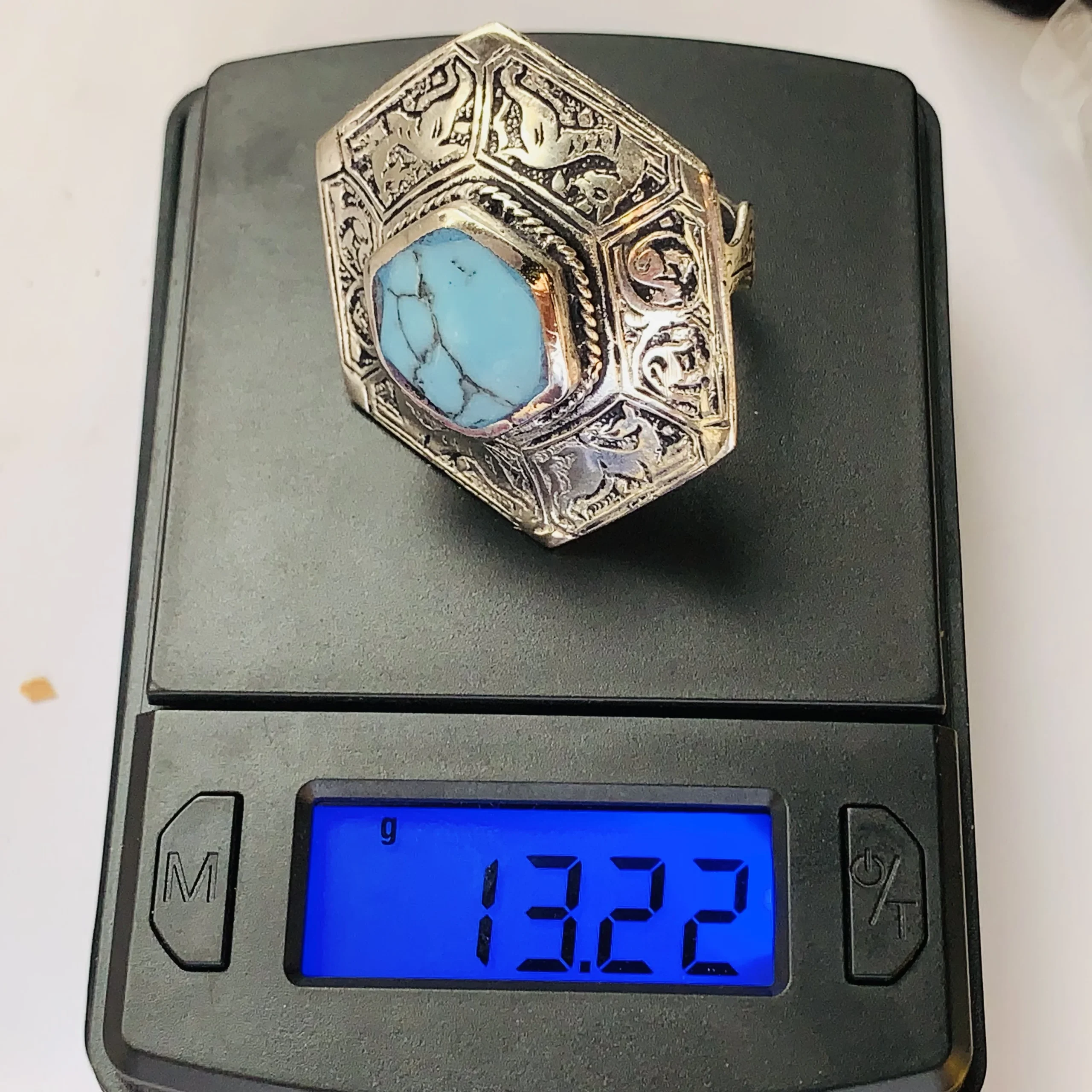Turquoise Octagon Afghan Ring - Image 2