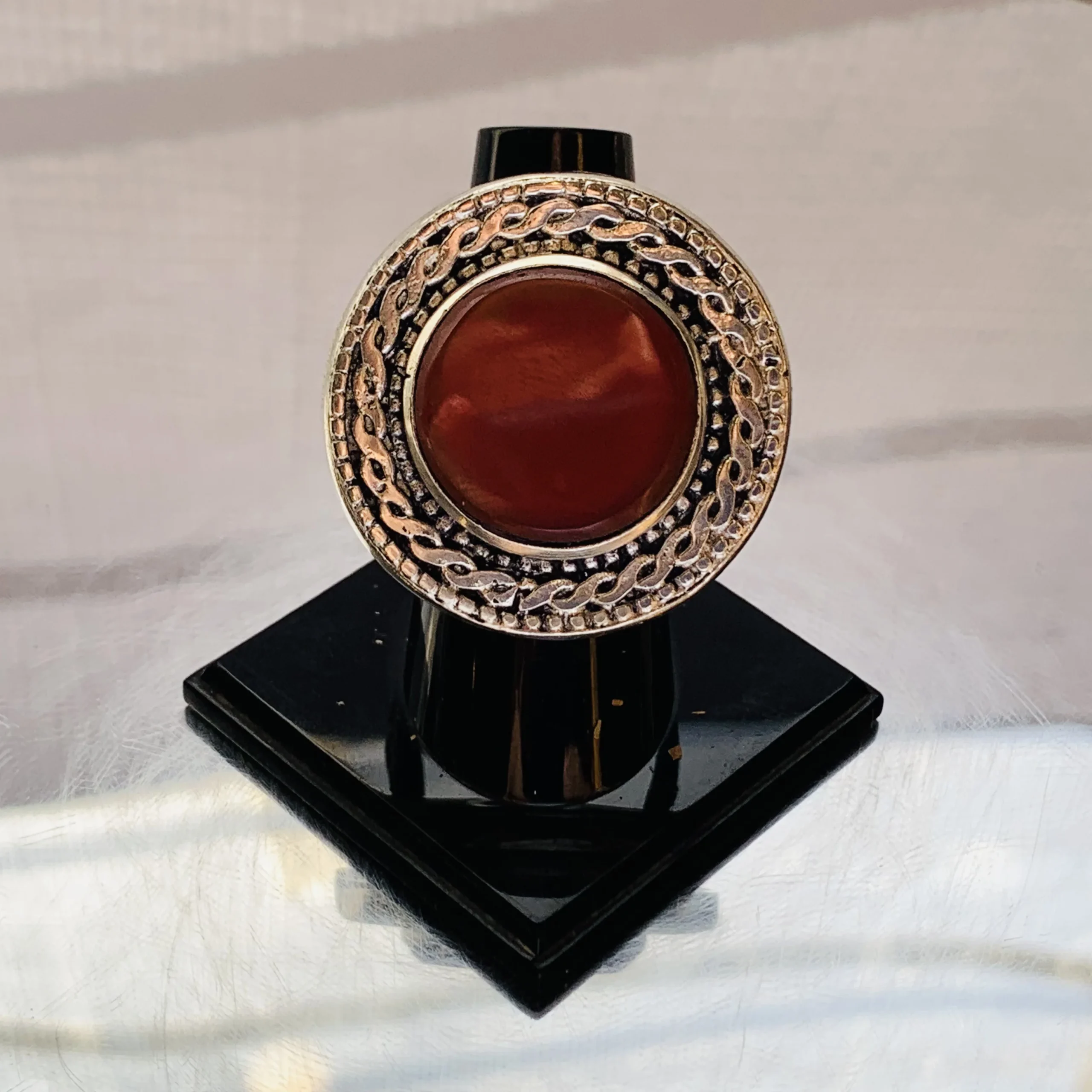 Red Round Afghan Ring with Braided Dotted Frame - Image 3