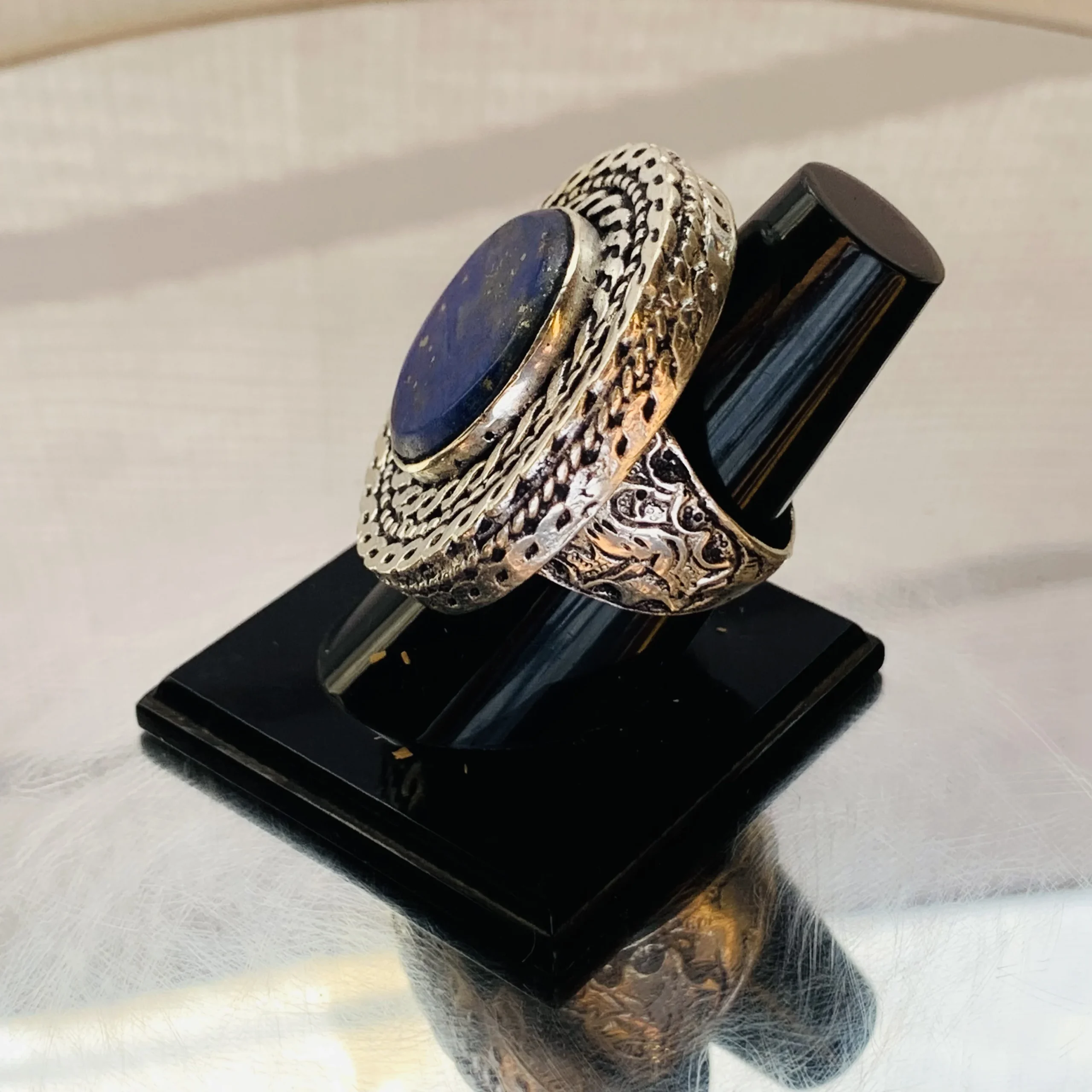 Dark Blue Round Afghan Ring with Double Braided Frame - Image 3