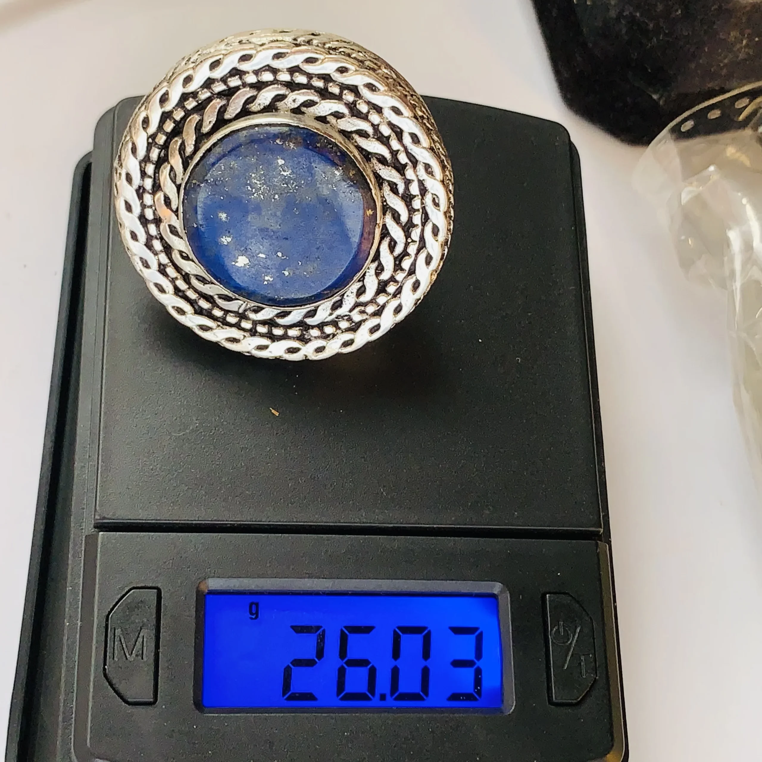 Dark Blue Round Afghan Ring with Double Braided Frame - Image 4