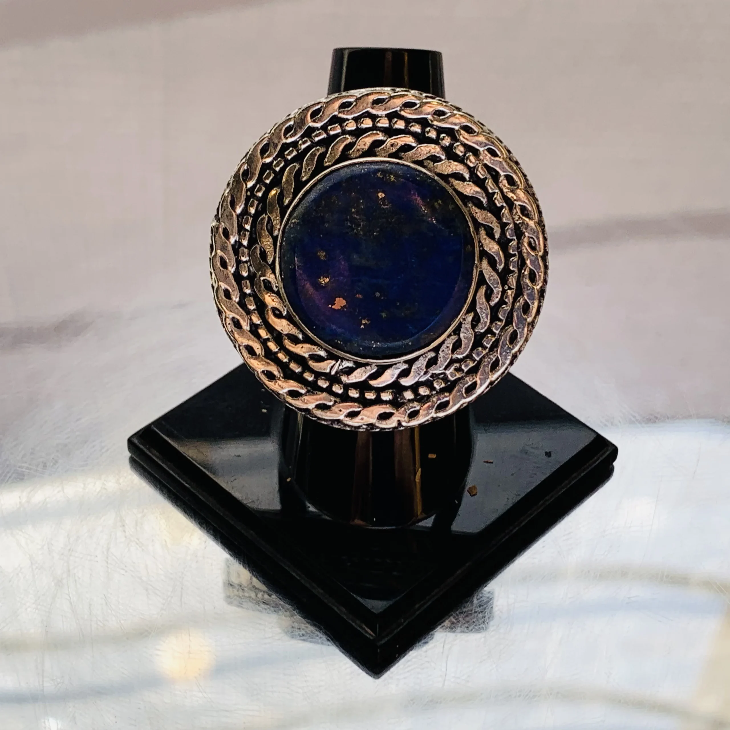 Dark Blue Round Afghan Ring with Double Braided Frame - Image 2