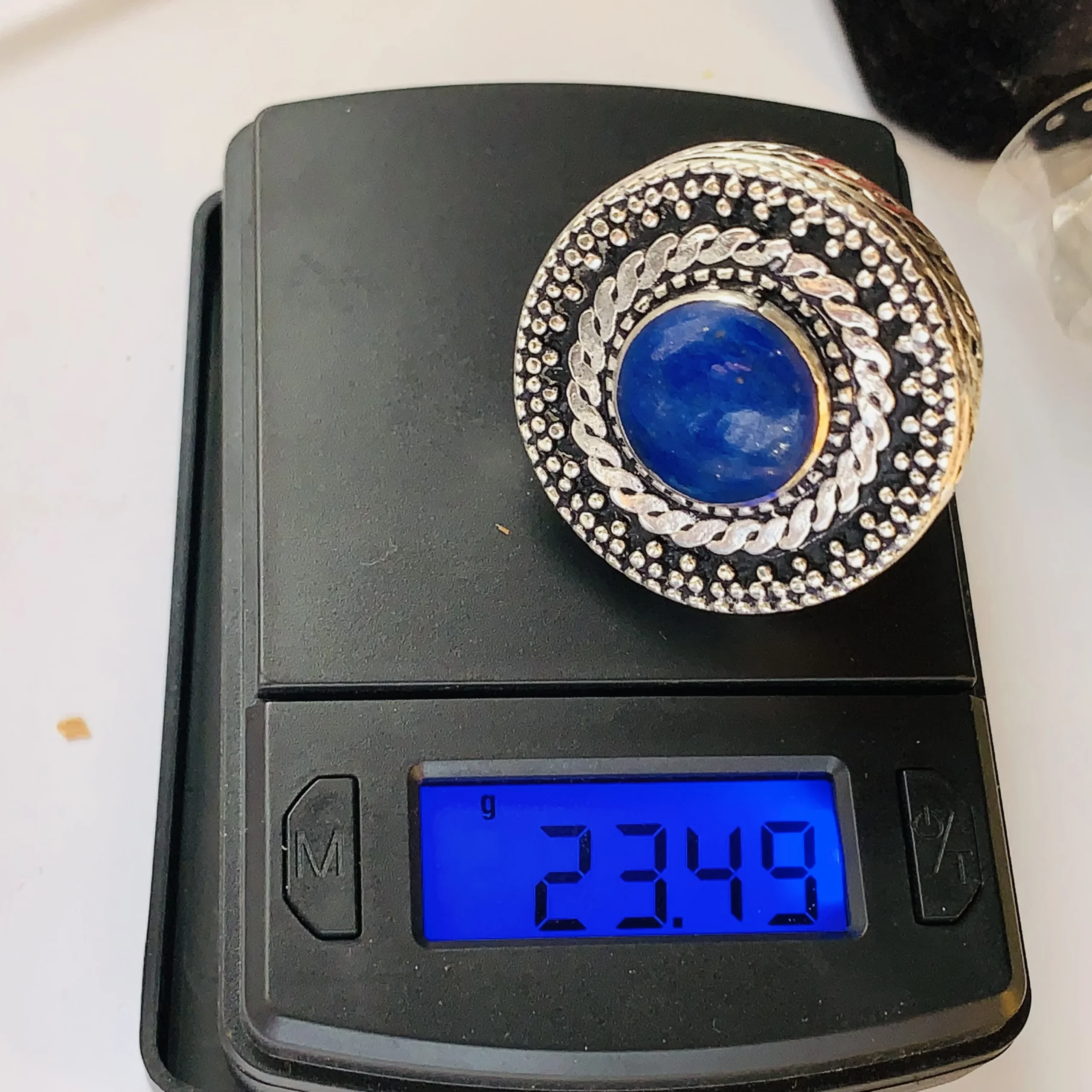 Dark Blue Round Afghan Ring with Antique Dotted Frame - Image 4