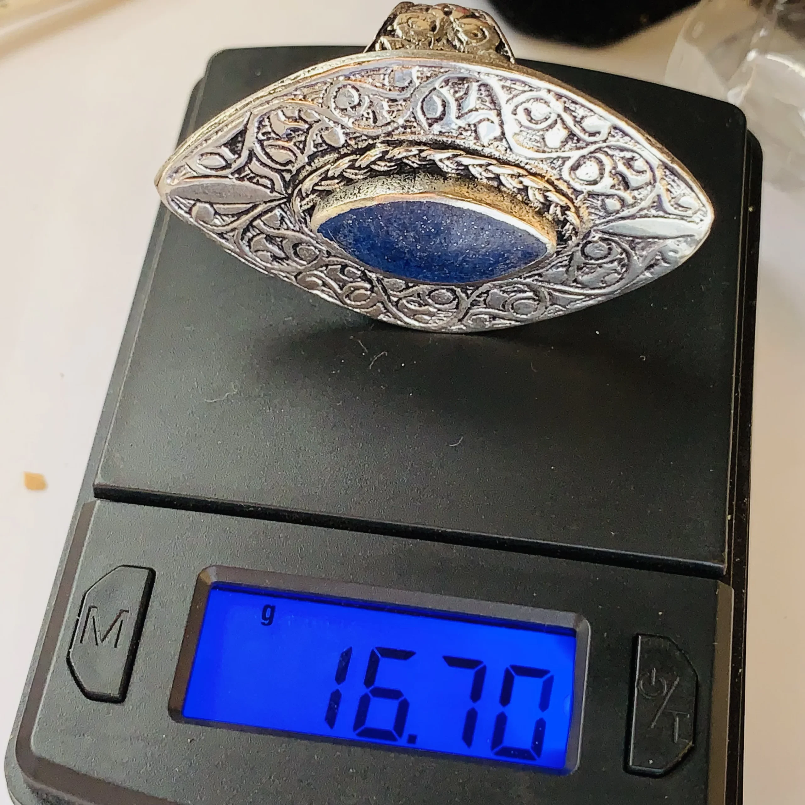 Elongated Floral Afghan Lapis Ring - Image 4