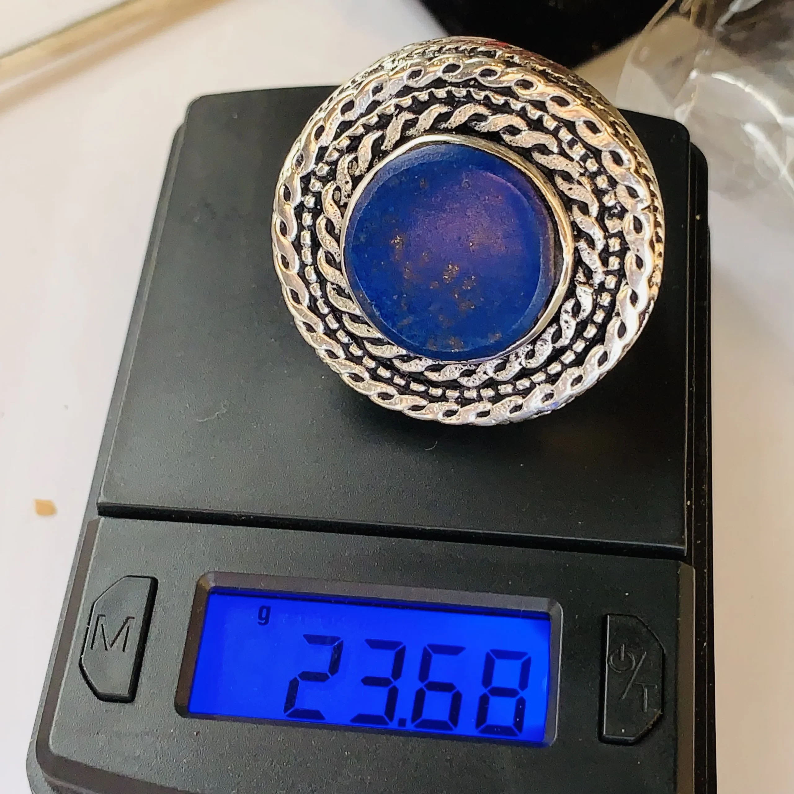 Antique Braided Double‑Frame Dark‑Blue Round Afghan Ring - Image 4