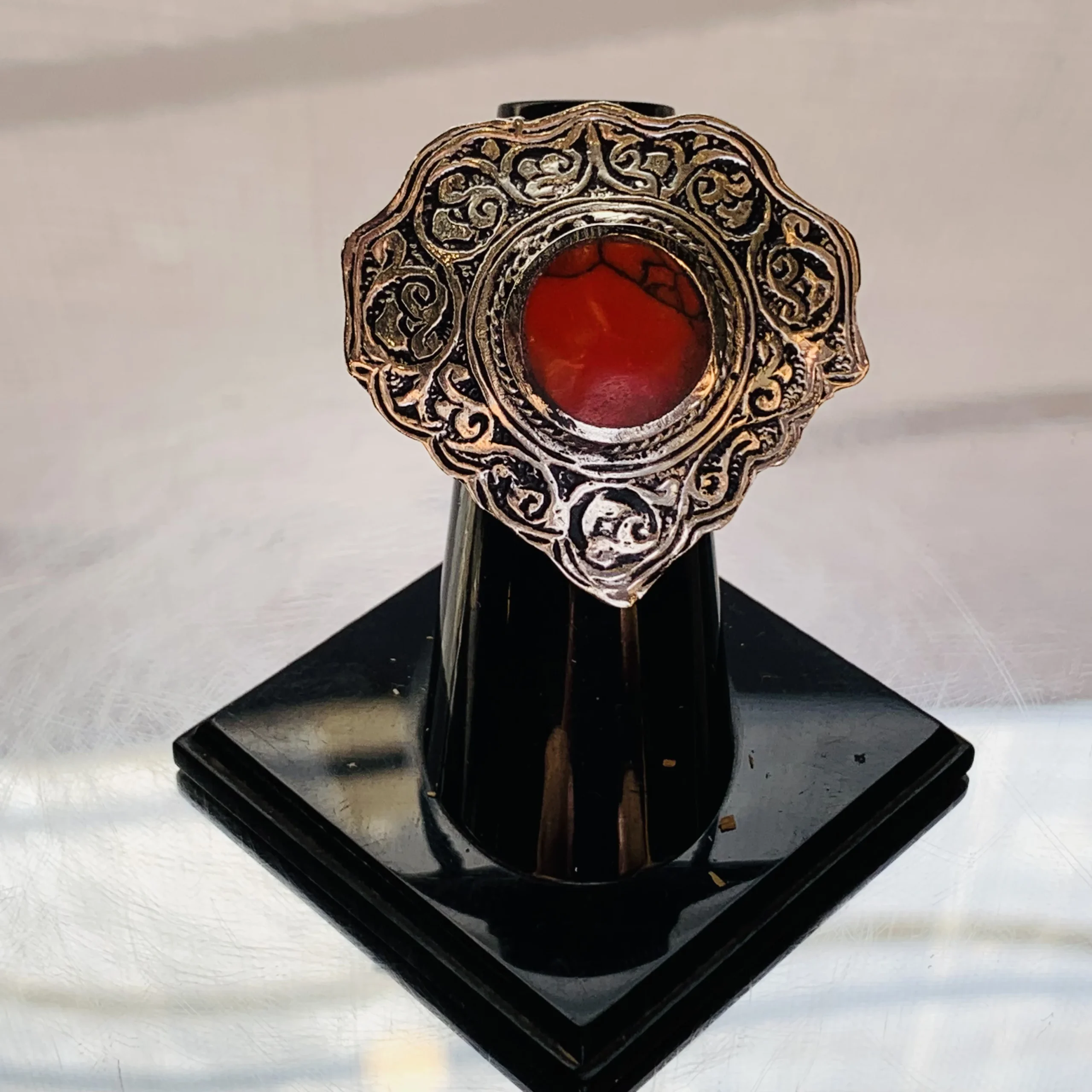 Antique Afghan Shield Ring with Red Carnelian - Image 2