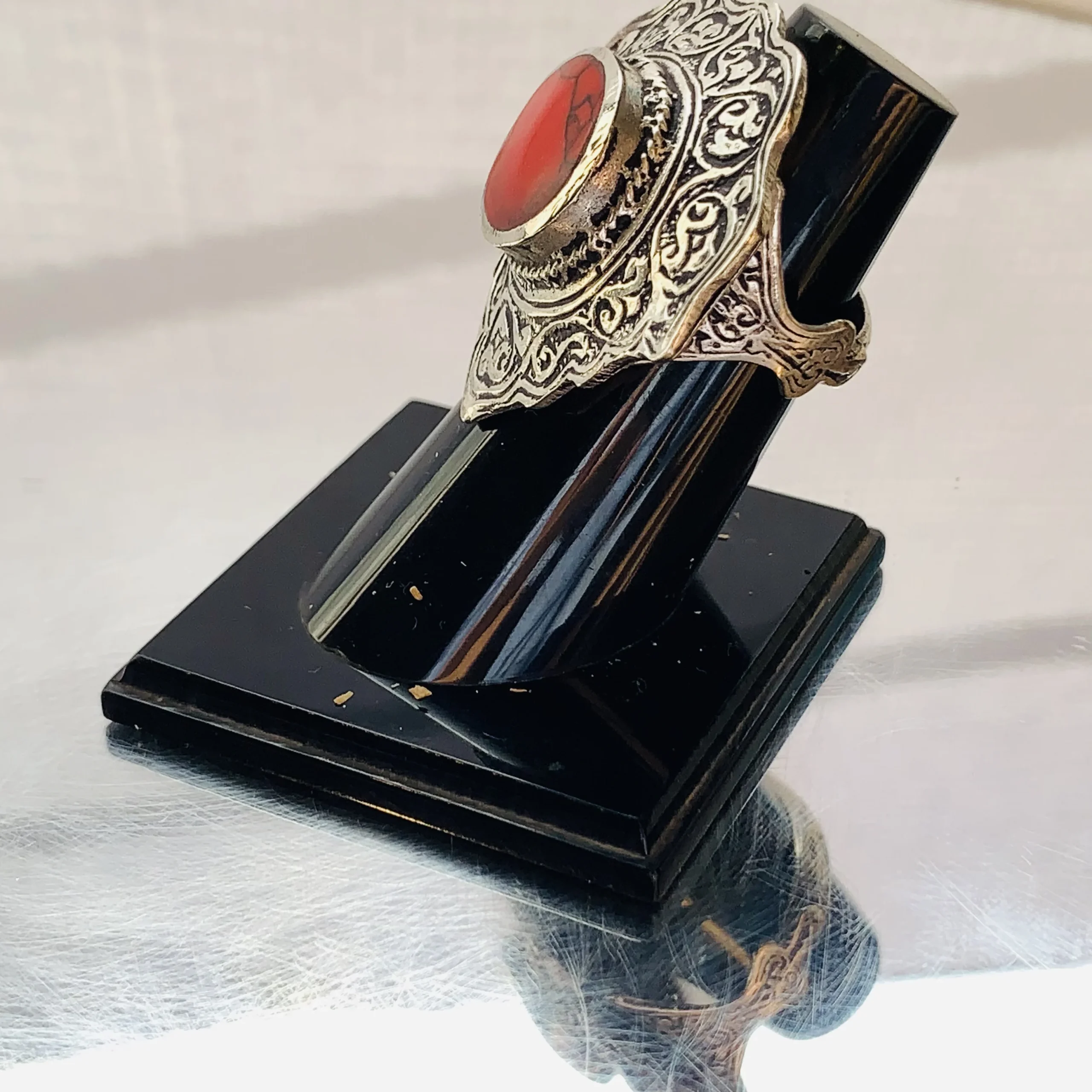 Antique Afghan Shield Ring with Red Carnelian - Image 3