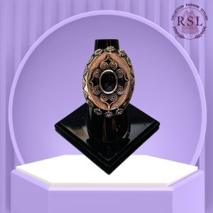 Small Black Oval Afghan Ring with Antique Spiral Floral Frame