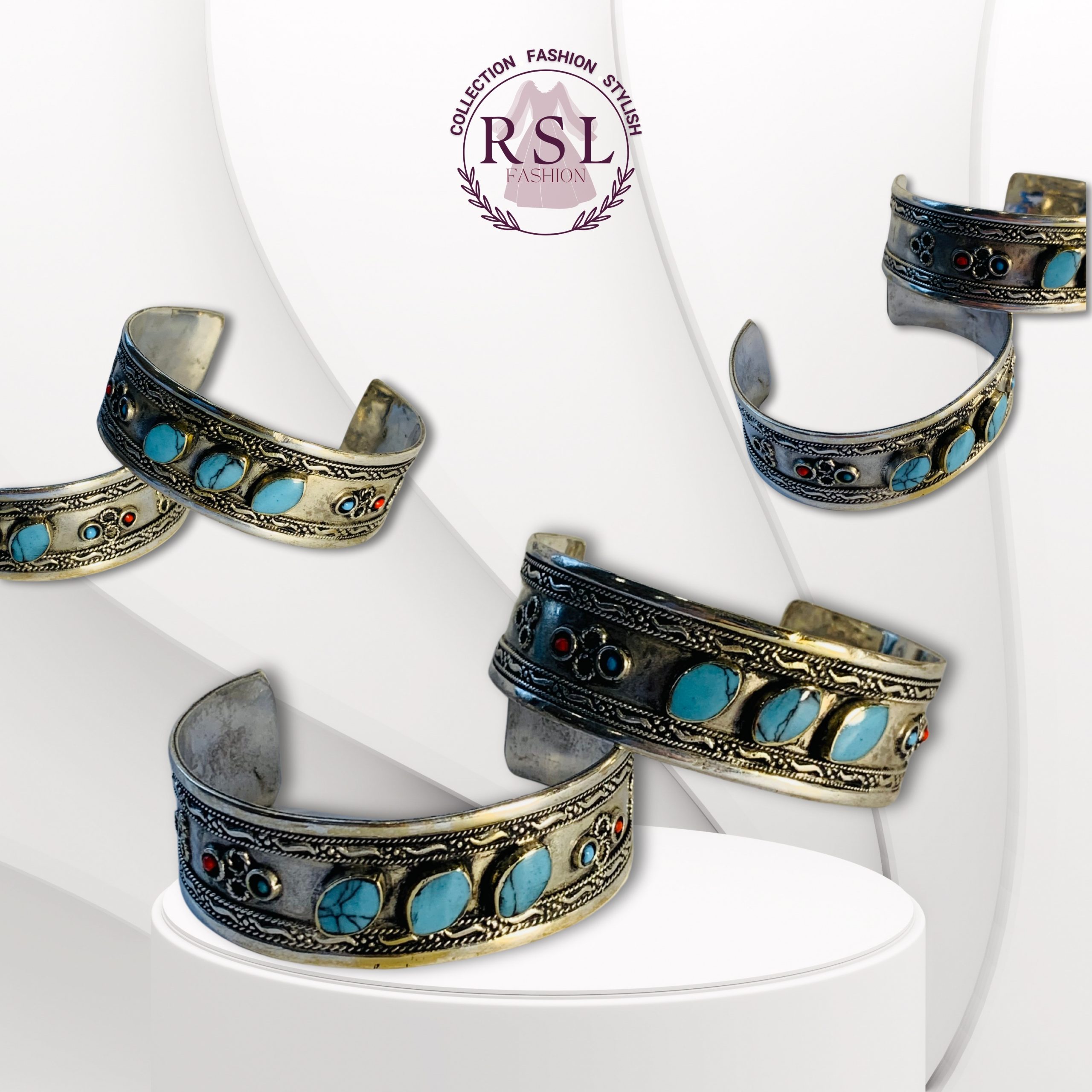 Tibetan Silver Turquoise & Coral Cuff Bracelet