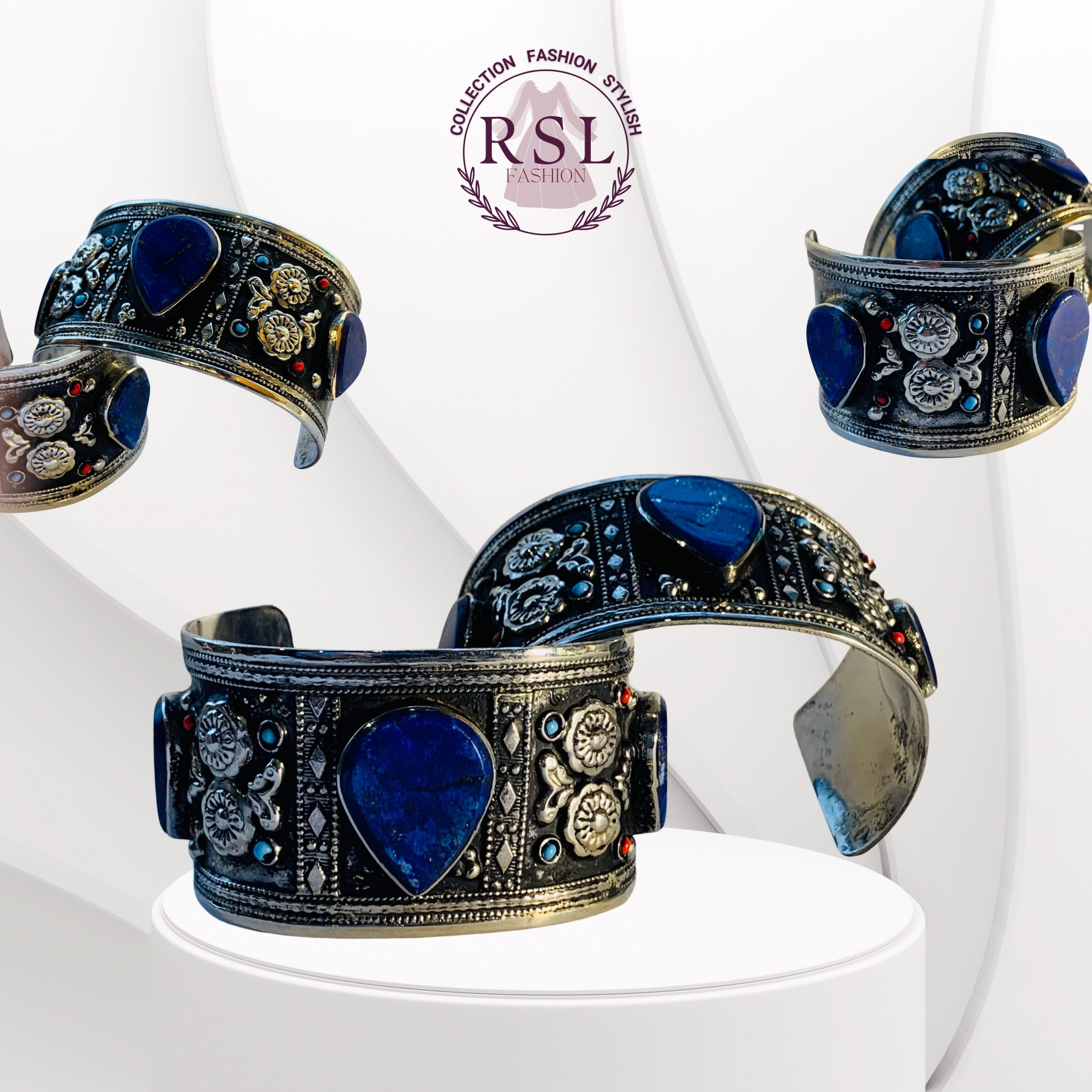 Tribal Lapis Cuff Bracelet