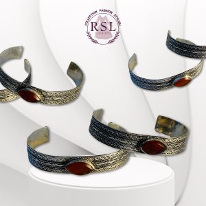 Vintage Berber Bracelet Moroccan Amazigh Silver Bangle with Red Gemstone